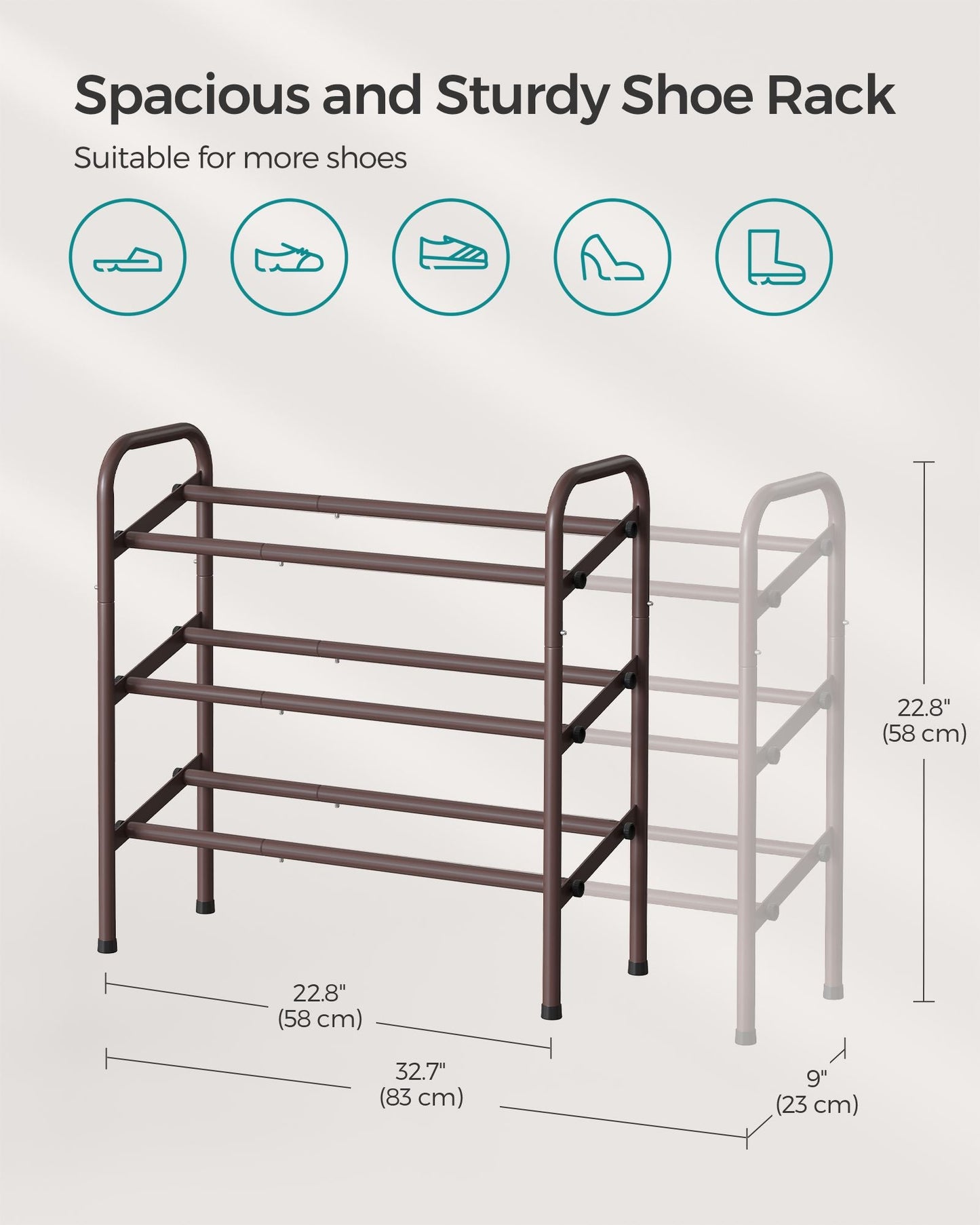 3 Tier Expandable Shoe Rack, Holds up to 20 Pairs of Shoes