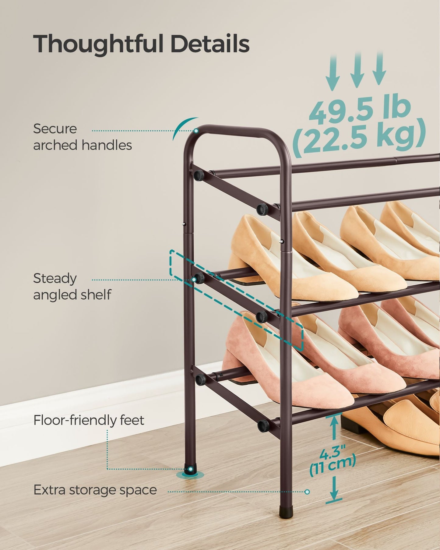 3 Tier Expandable Shoe Rack, Holds up to 20 Pairs of Shoes