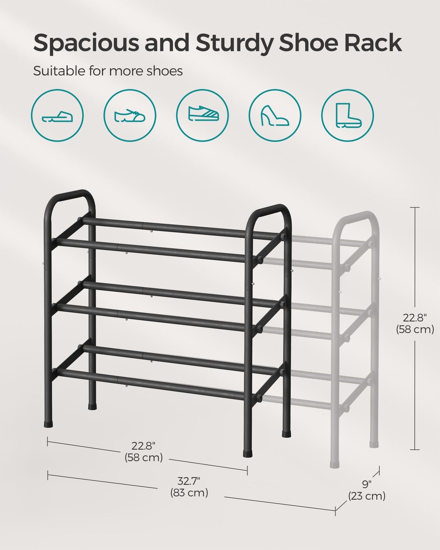 3 Tier Expandable Shoe Rack, Holds up to 20 Pairs of Shoes