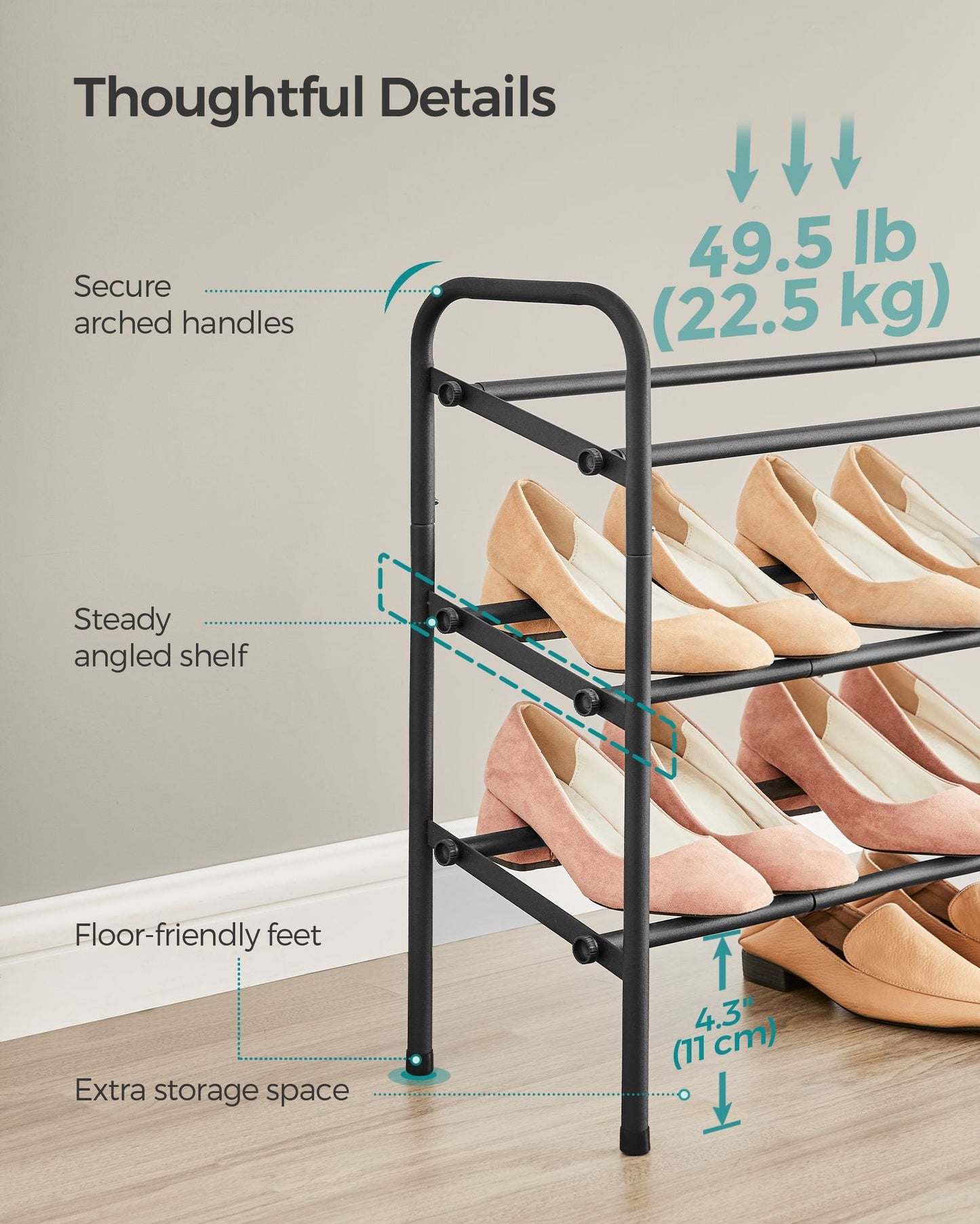 3 Tier Expandable Shoe Rack, Holds up to 20 Pairs of Shoes