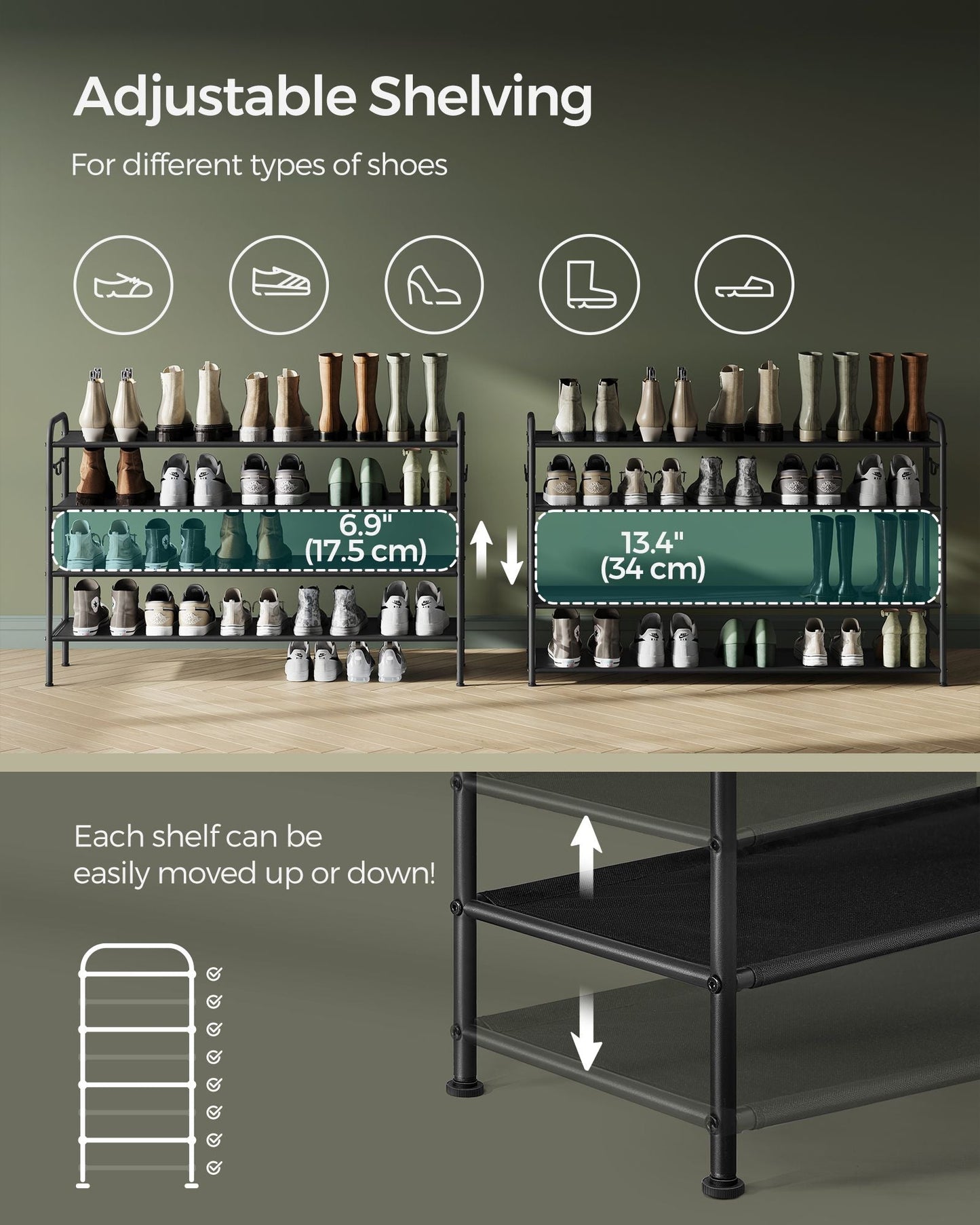 4 Tier Shoe Rack Holds up to 24 Pairs of Shoes