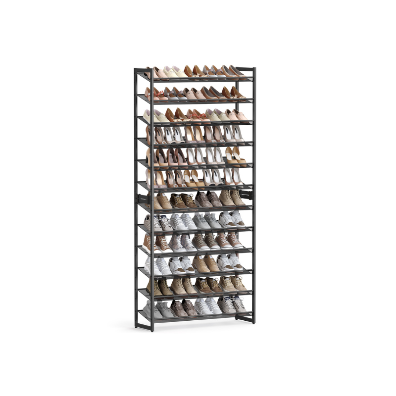 Shoe Rack, 12-Tier Metal Shoe Storage Organizer for Closet, Entryway, Garage, Set of 2 6-Tier Stackable Shoe Shelf, Adjustable Flat or Angled Shelves, Holds 48-60 Pairs, Black