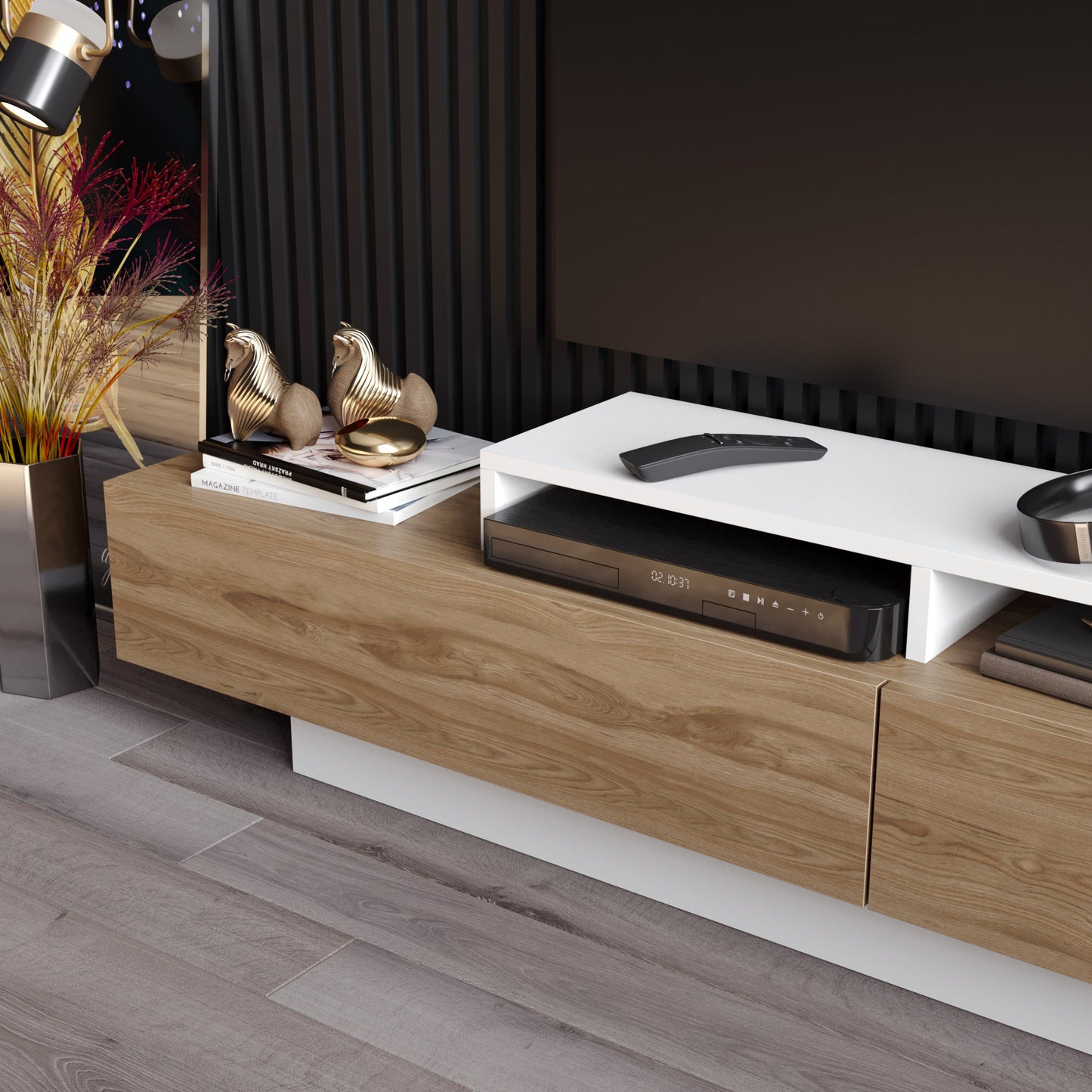 Lusi 71" Wide TV Stand for TVs up to 80" with 2 Wall Shelves
