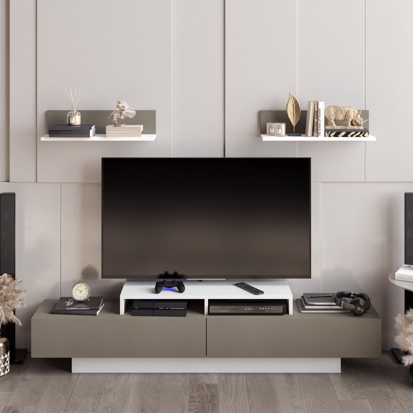 Lusi 71" Wide TV Stand for TVs up to 80" with 2 Wall Shelves