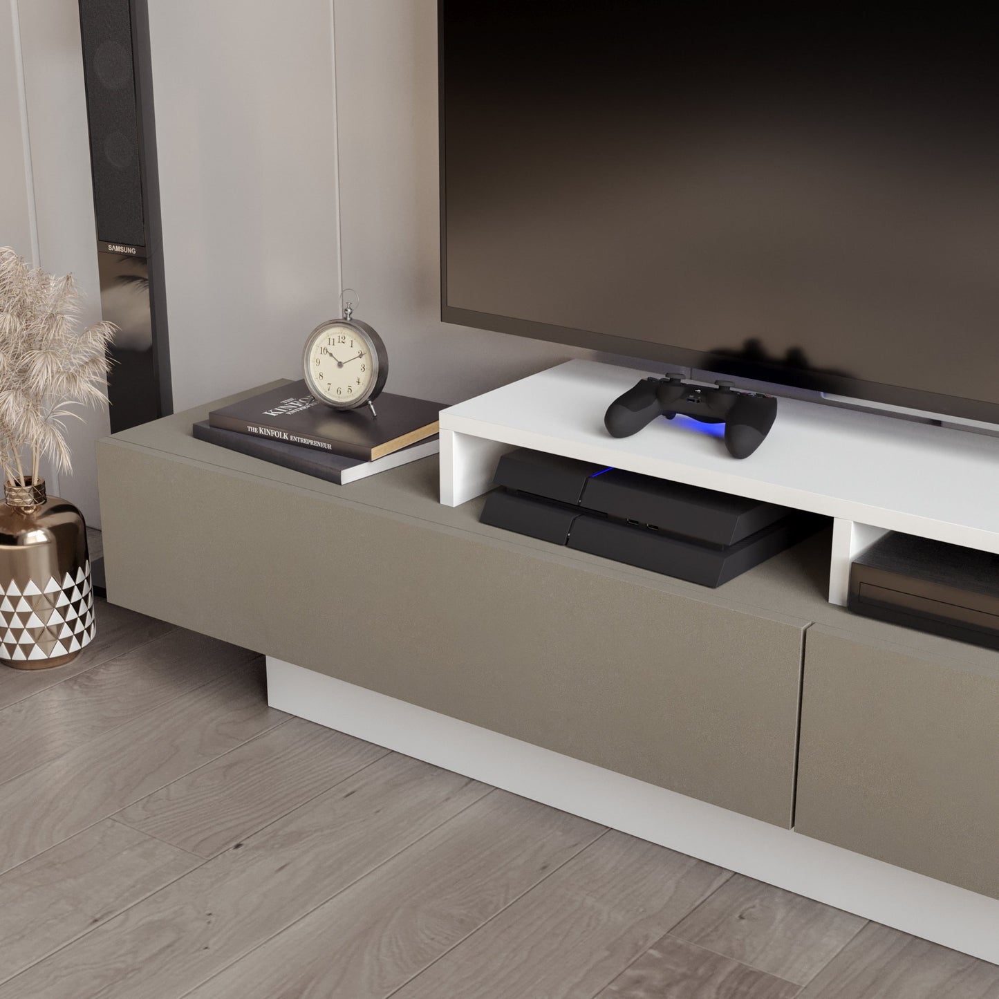 Lusi 71" Wide TV Stand for TVs up to 80" with 2 Wall Shelves