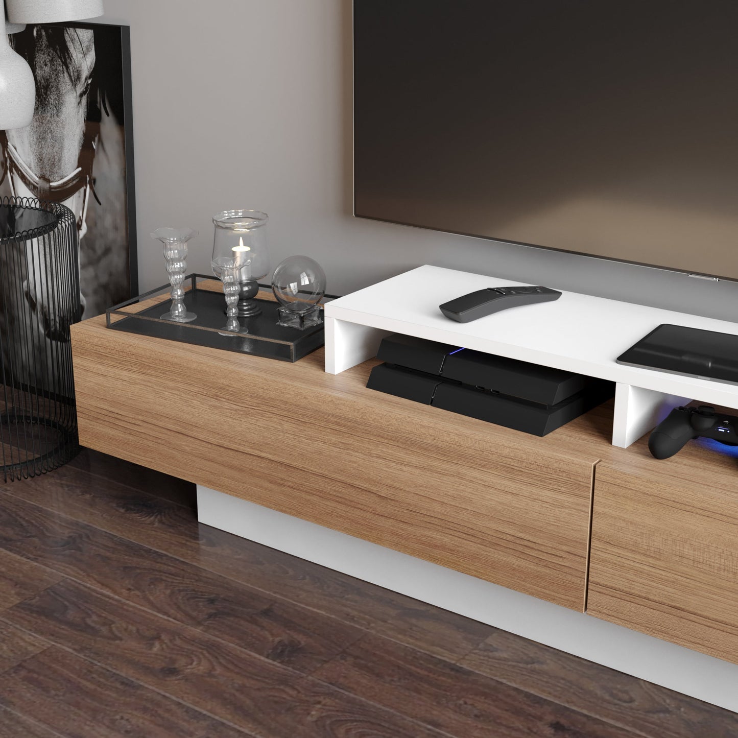 Lusi 71" Wide TV Stand for TVs up to 80" with 2 Wall Shelves