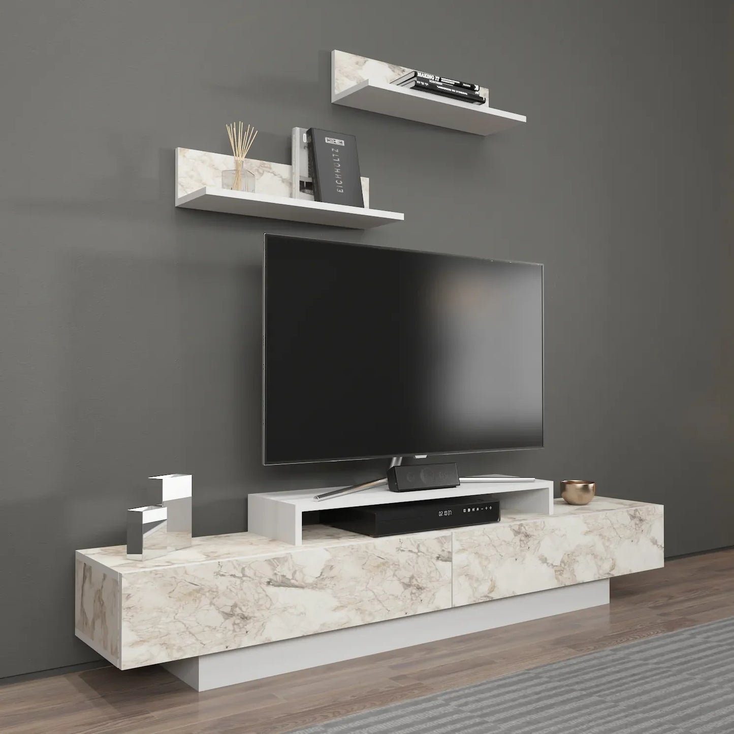 Lusi 71" Wide TV Stand for TVs up to 80" with 2 Wall Shelves