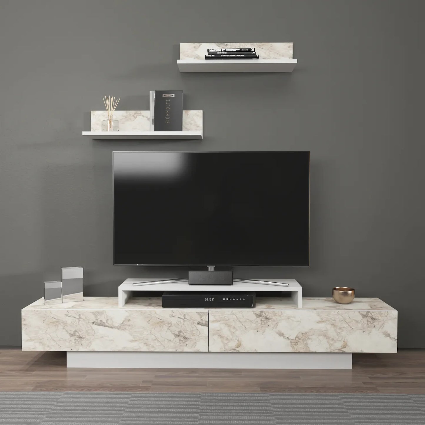Lusi 71" Wide TV Stand for TVs up to 80" with 2 Wall Shelves