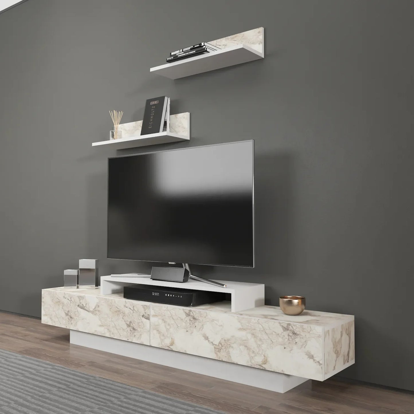 Lusi 71" Wide TV Stand for TVs up to 80" with 2 Wall Shelves