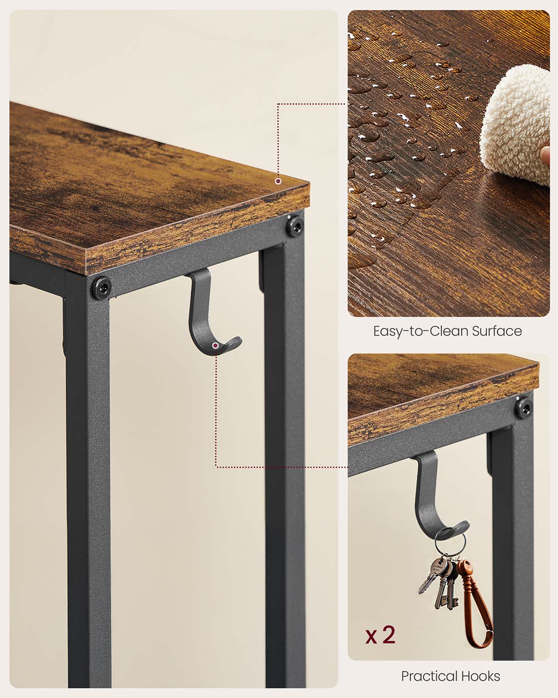 Set of 2 Console Tables with Power Outlets, Slim Behind Couch Sofa Tables