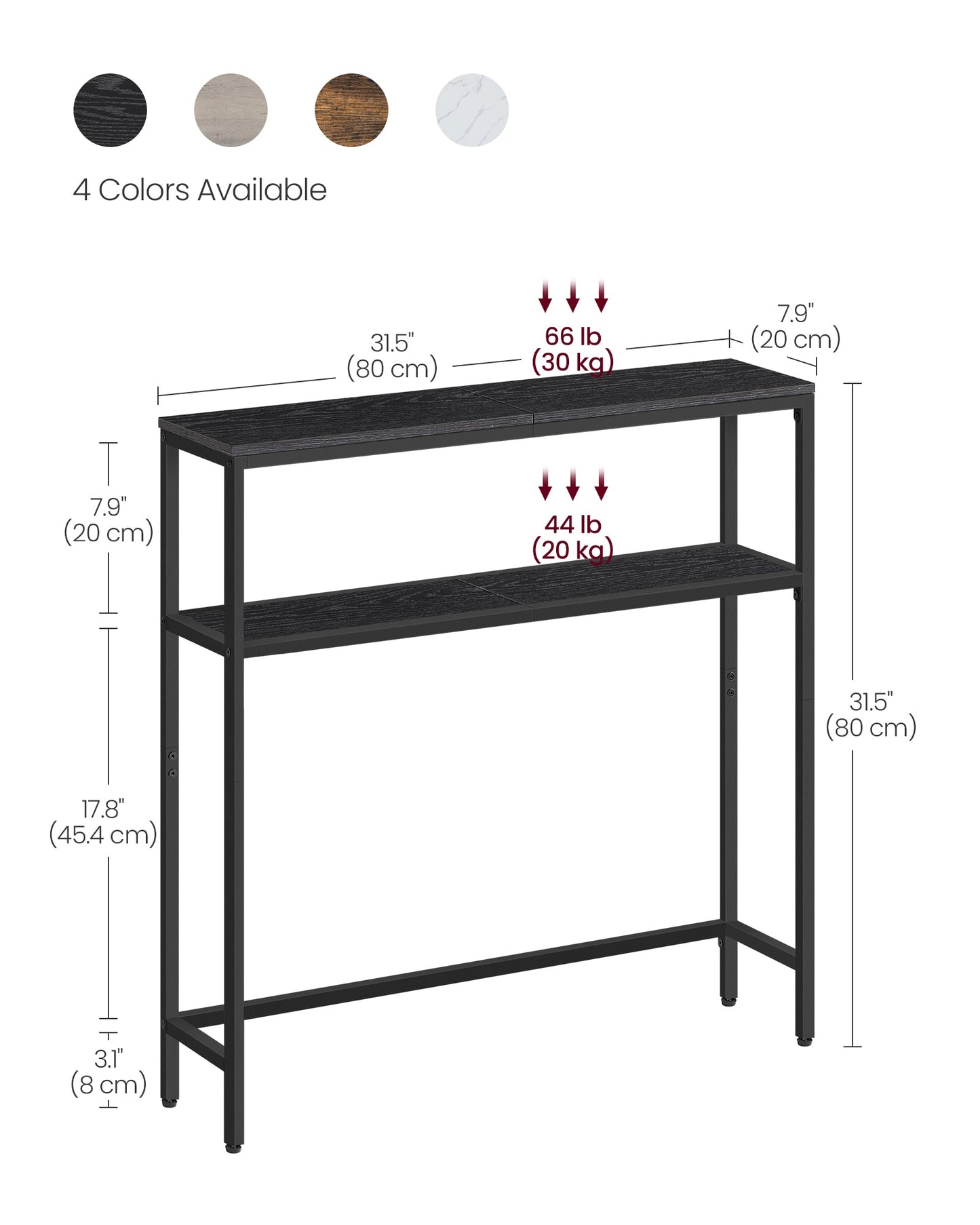 2-Tier Console Table with 2 Shelves
