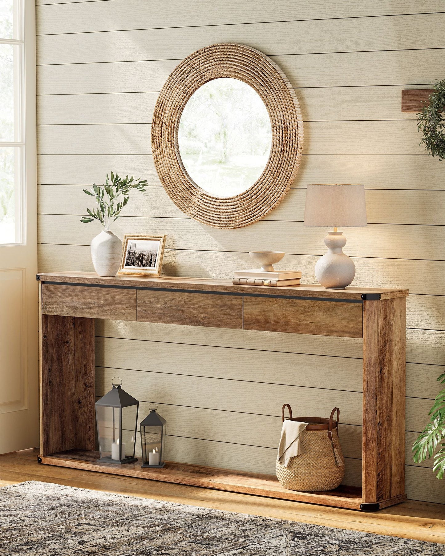 63 Inches Console Table with 3 Drawers