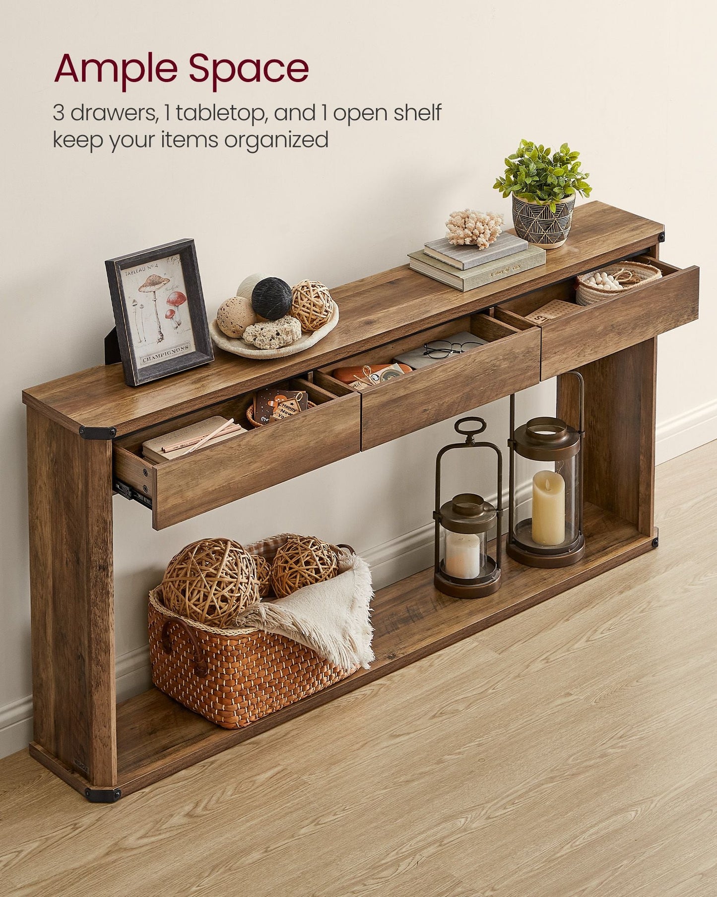 63 Inches Console Table with 3 Drawers