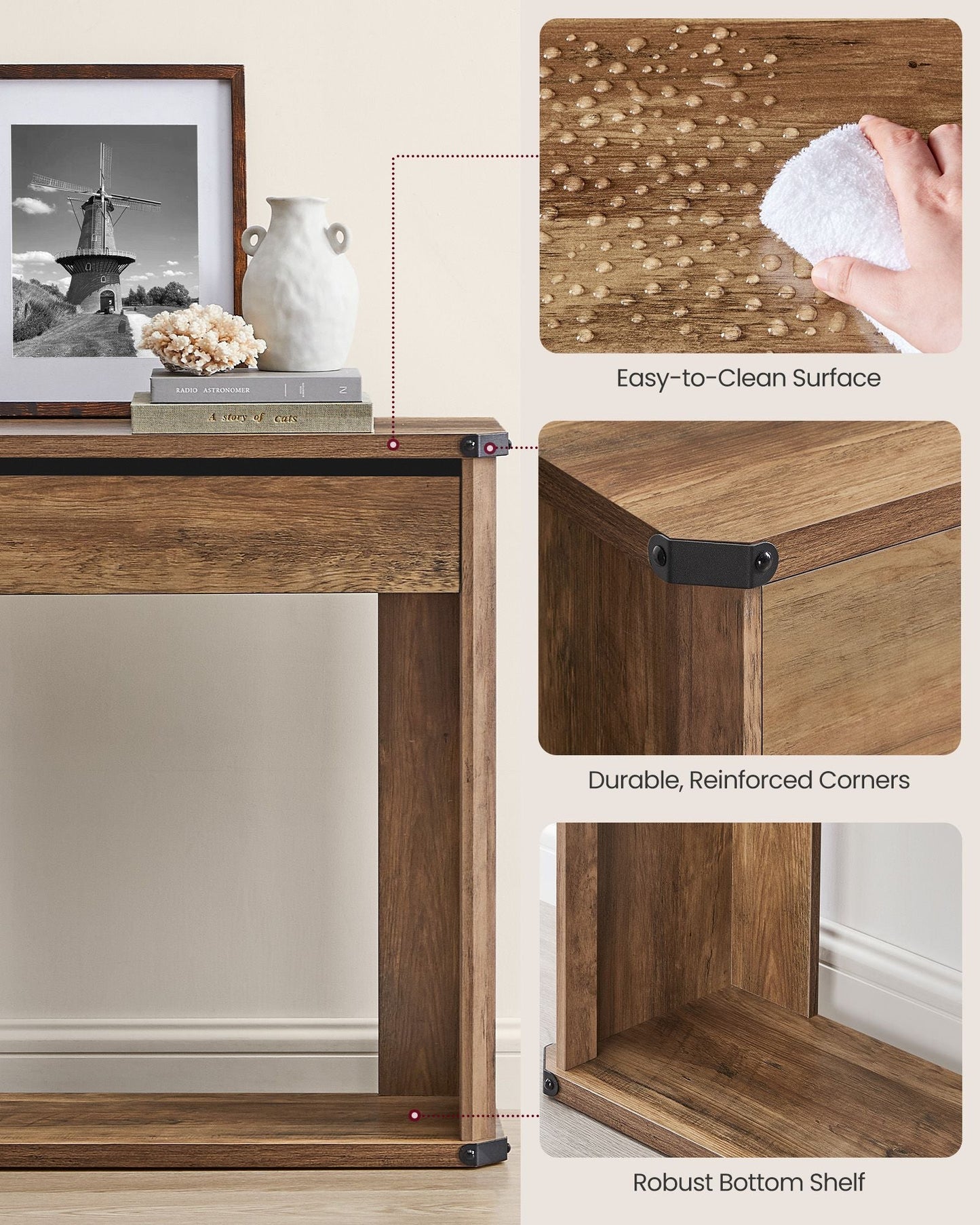 63 Inches Console Table with 3 Drawers