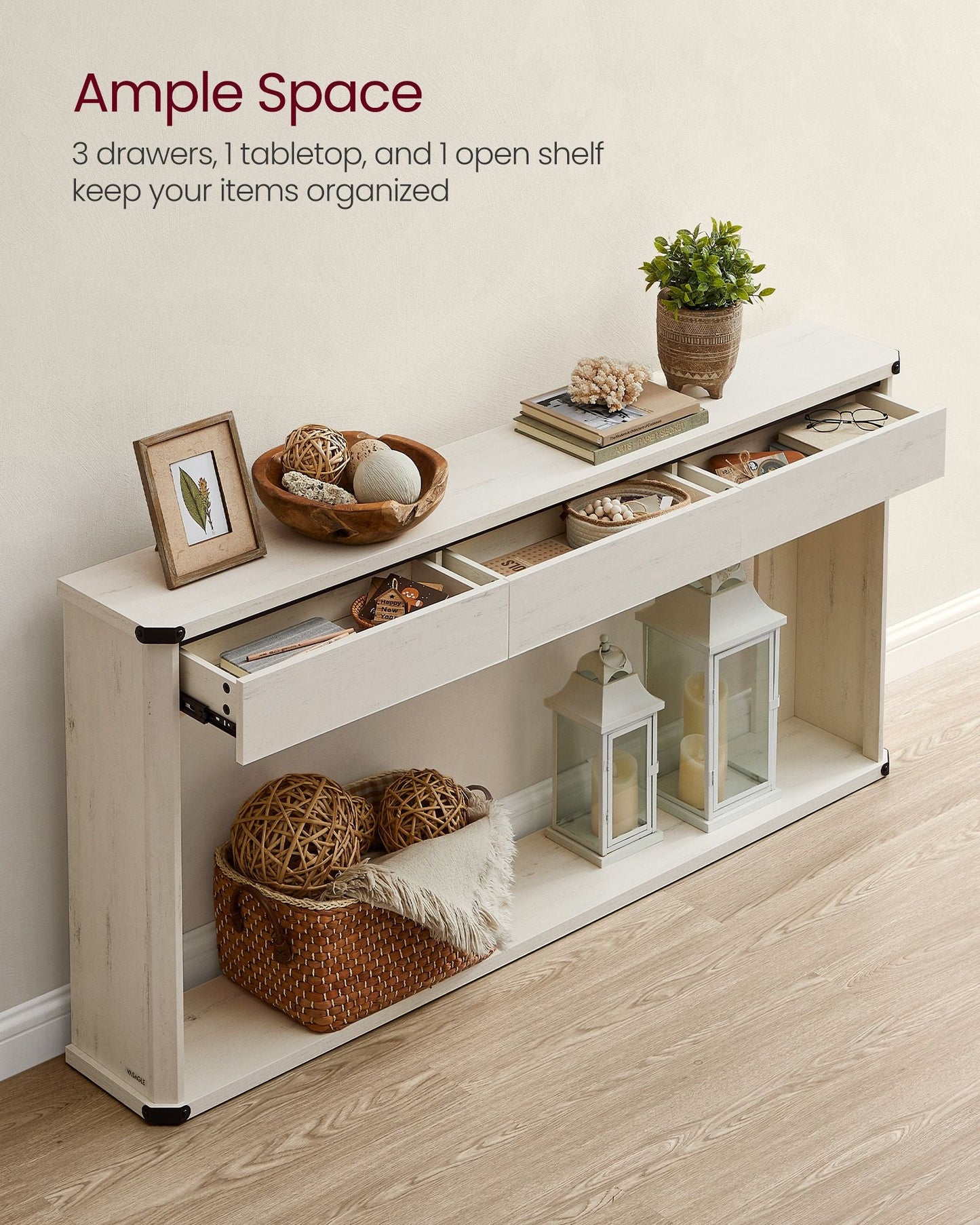 63 Inches Console Table with 3 Drawers
