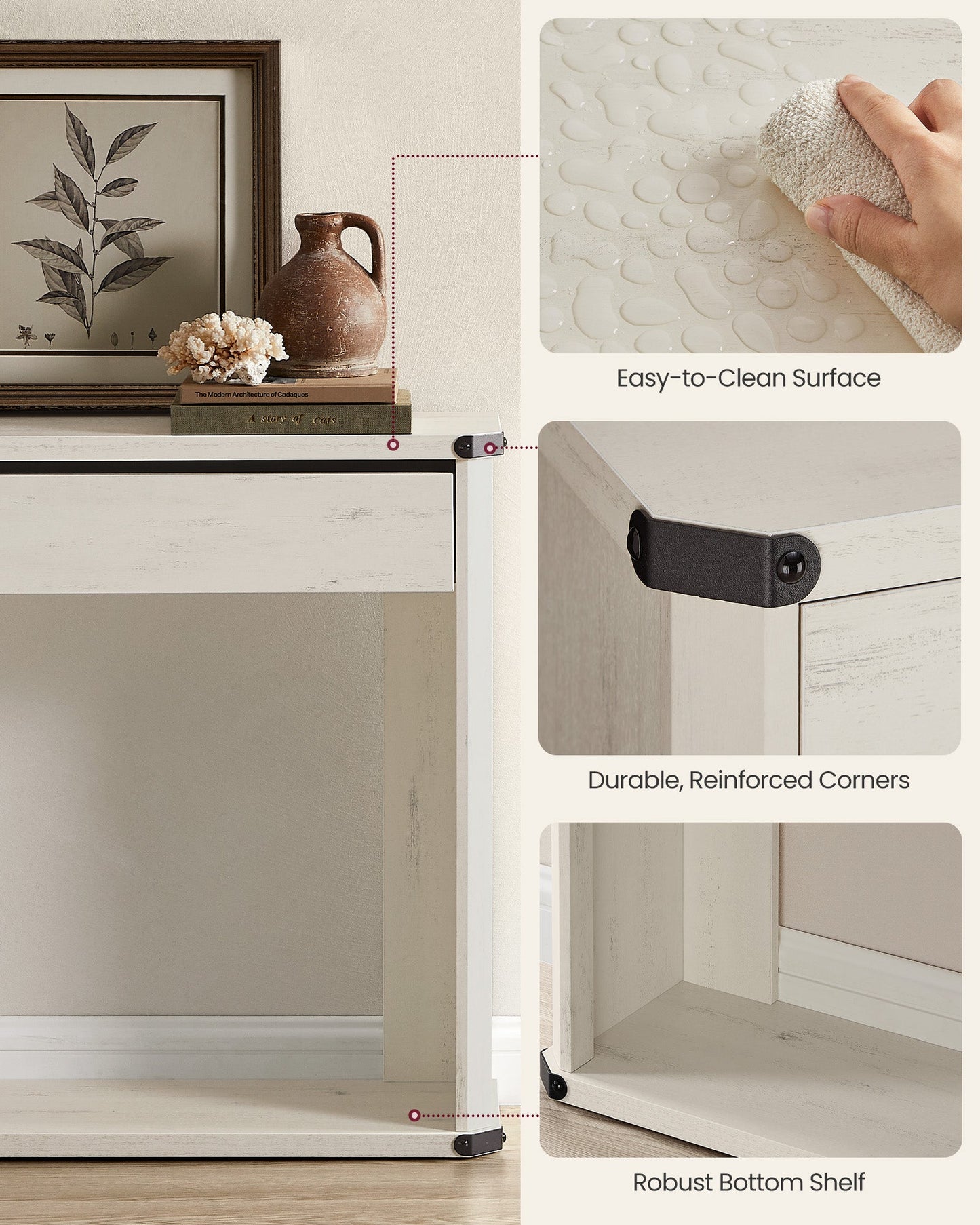 63 Inches Console Table with 3 Drawers