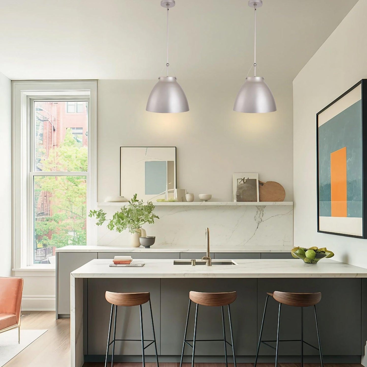 Modern 1-Light Metal Dimmable Island Pendant Light