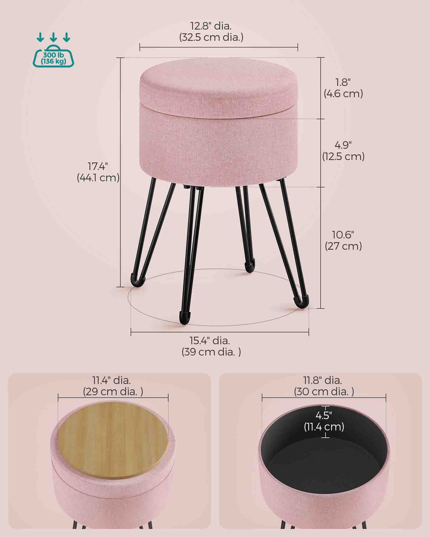 Small Vanity Stool Chair with Storage