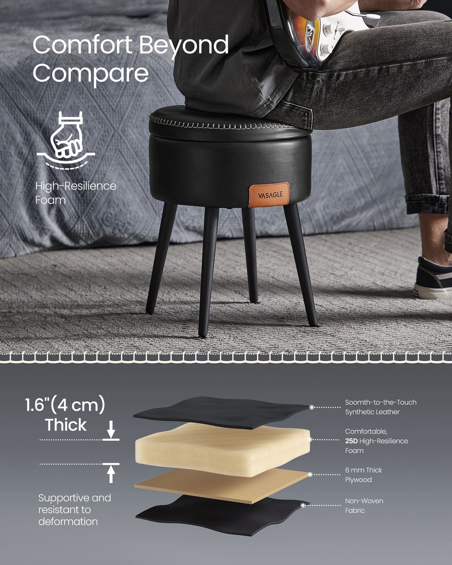EKHO Collection - Storage Ottoman Vanity Stool