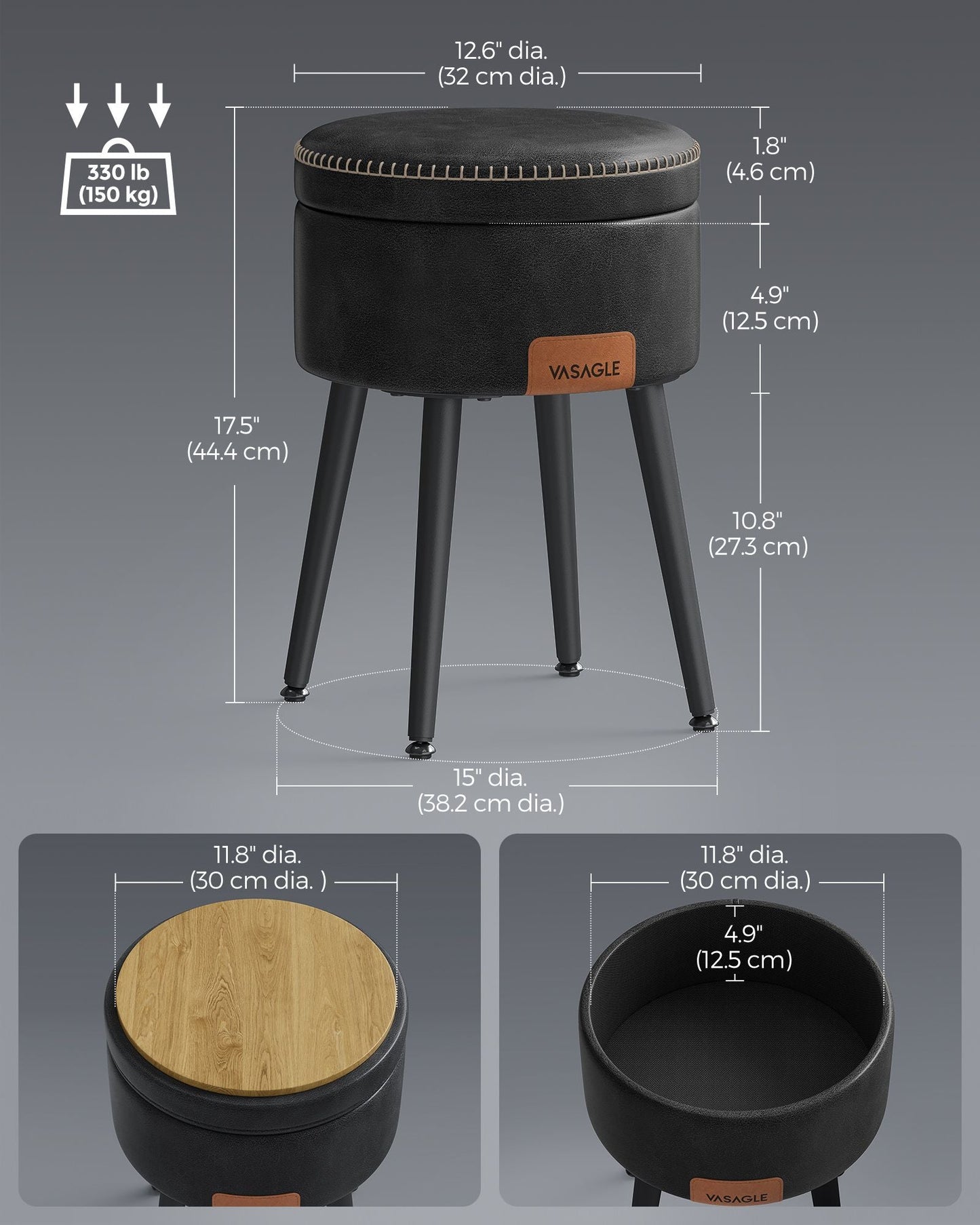 EKHO Collection - Storage Ottoman Vanity Stool