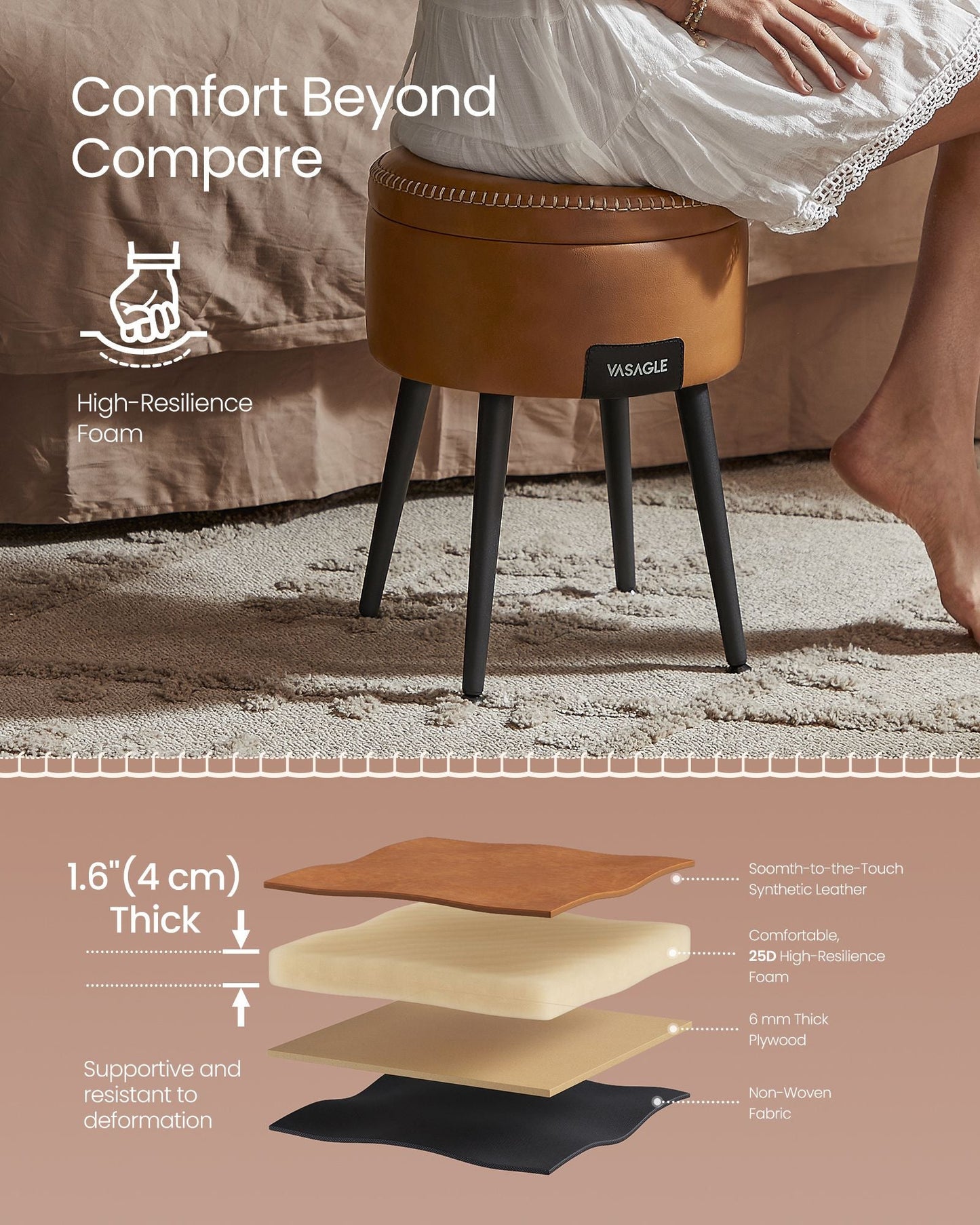 EKHO Collection - Storage Ottoman Vanity Stool