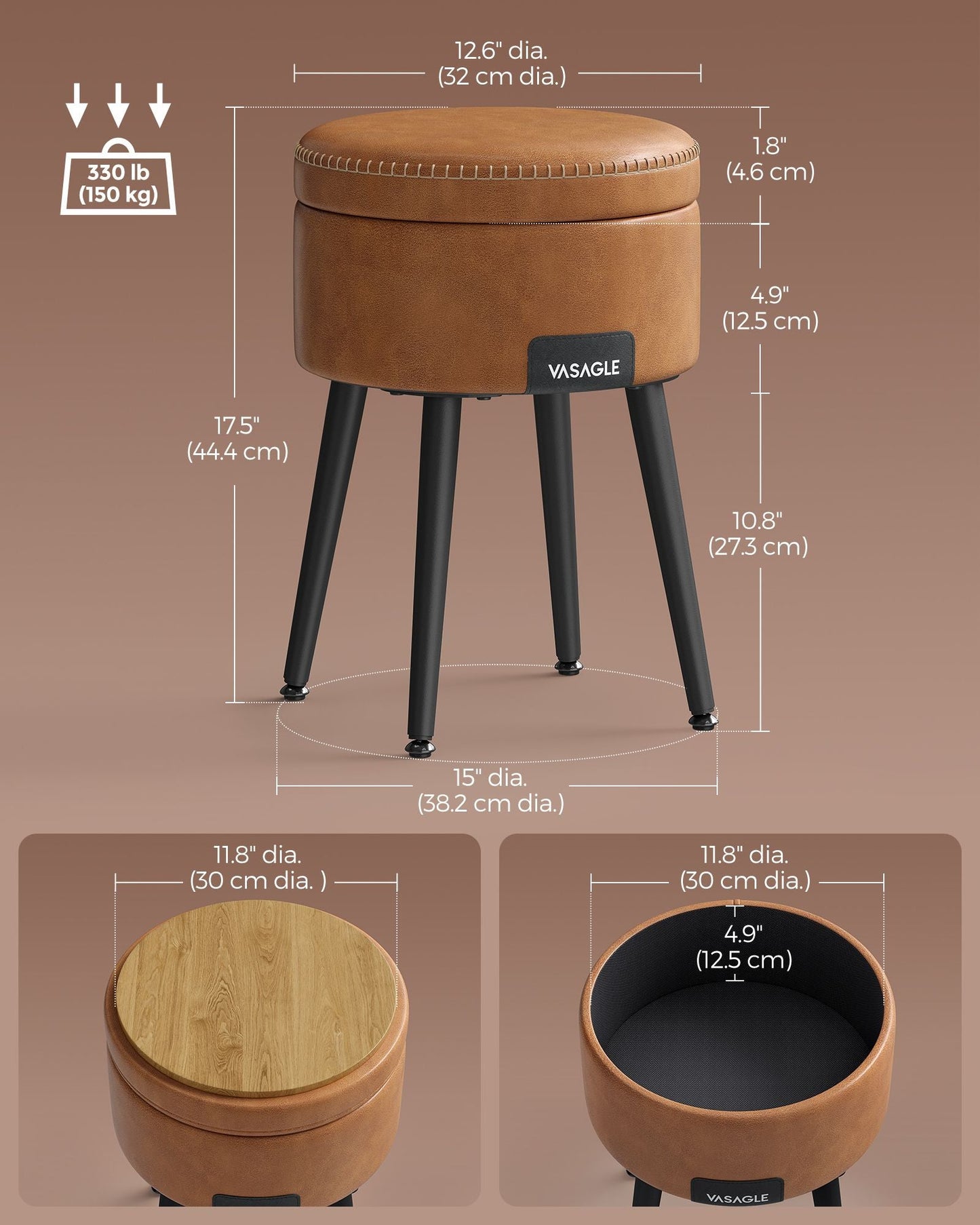 EKHO Collection - Storage Ottoman Vanity Stool