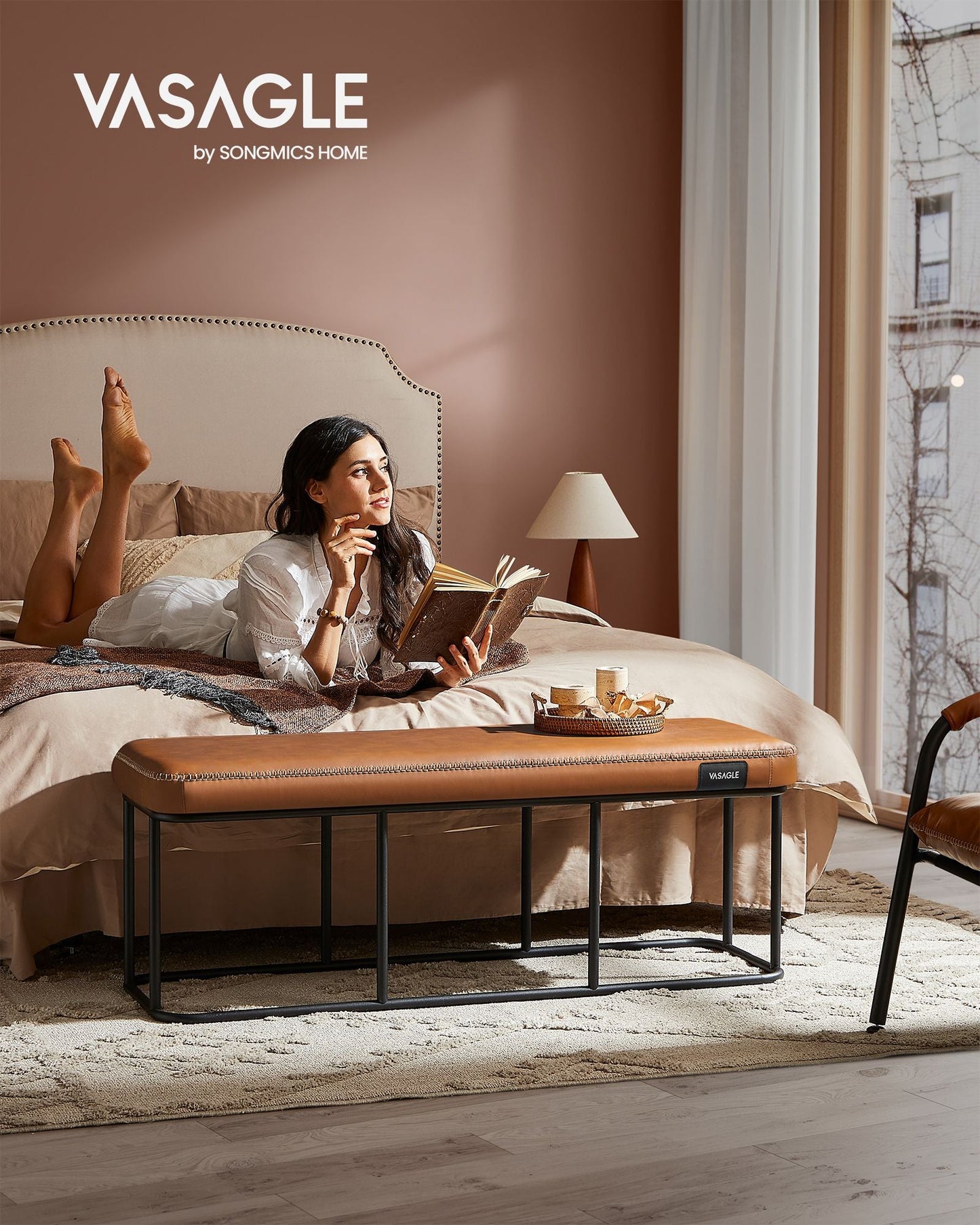 EKHO Collection - Bench for Entryway Bedroom, Caramel Brown