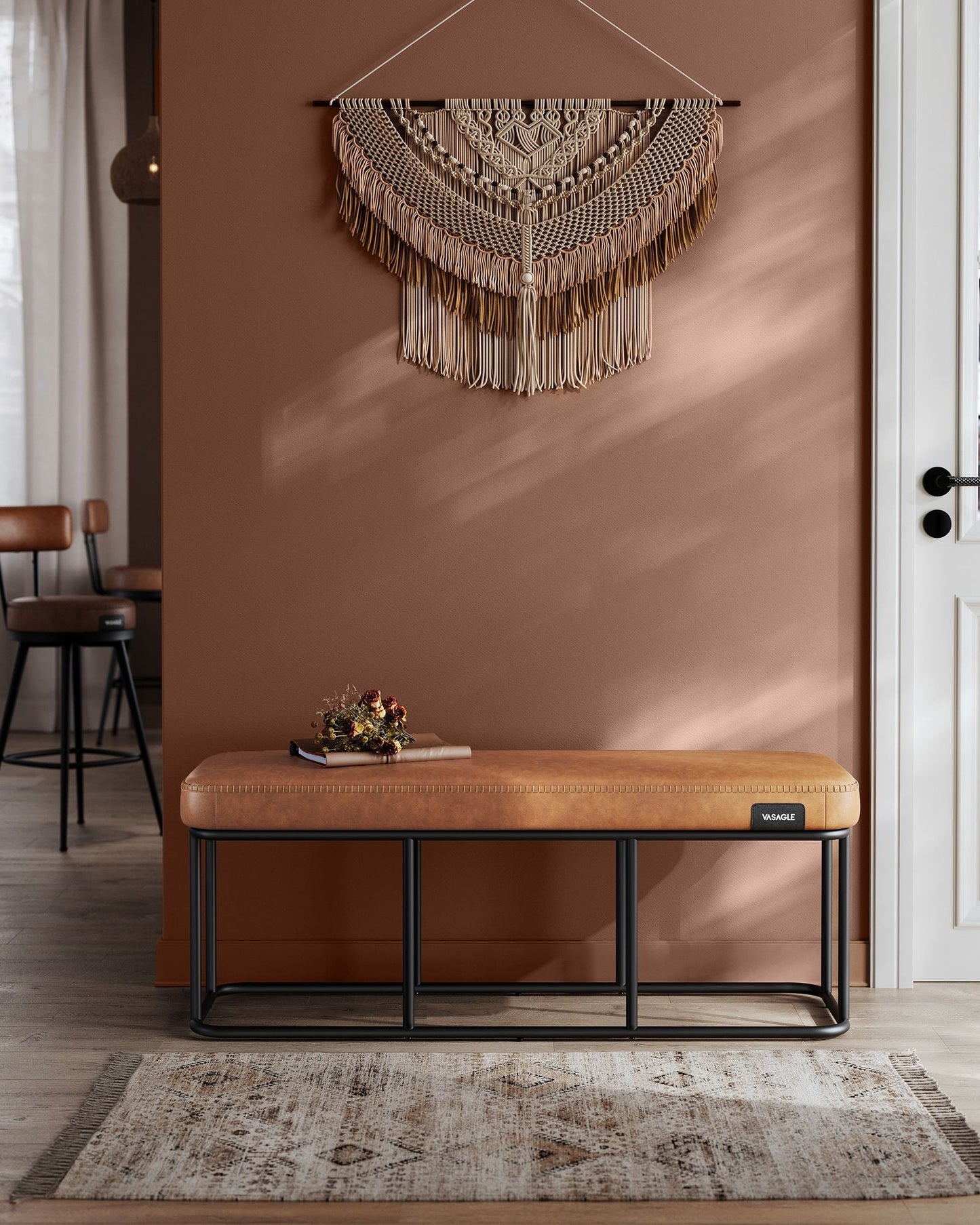 EKHO Collection - Bench for Entryway Bedroom, Caramel Brown
