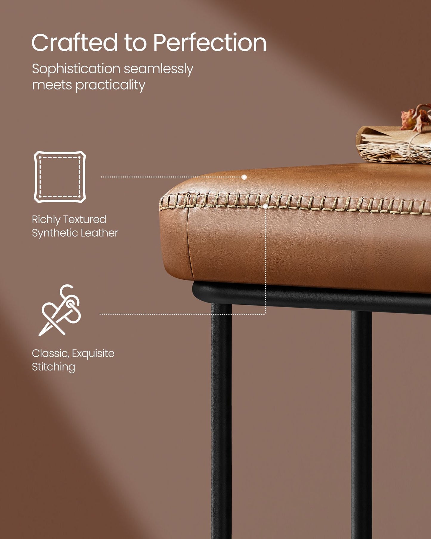 EKHO Collection - Bench for Entryway Bedroom, Caramel Brown