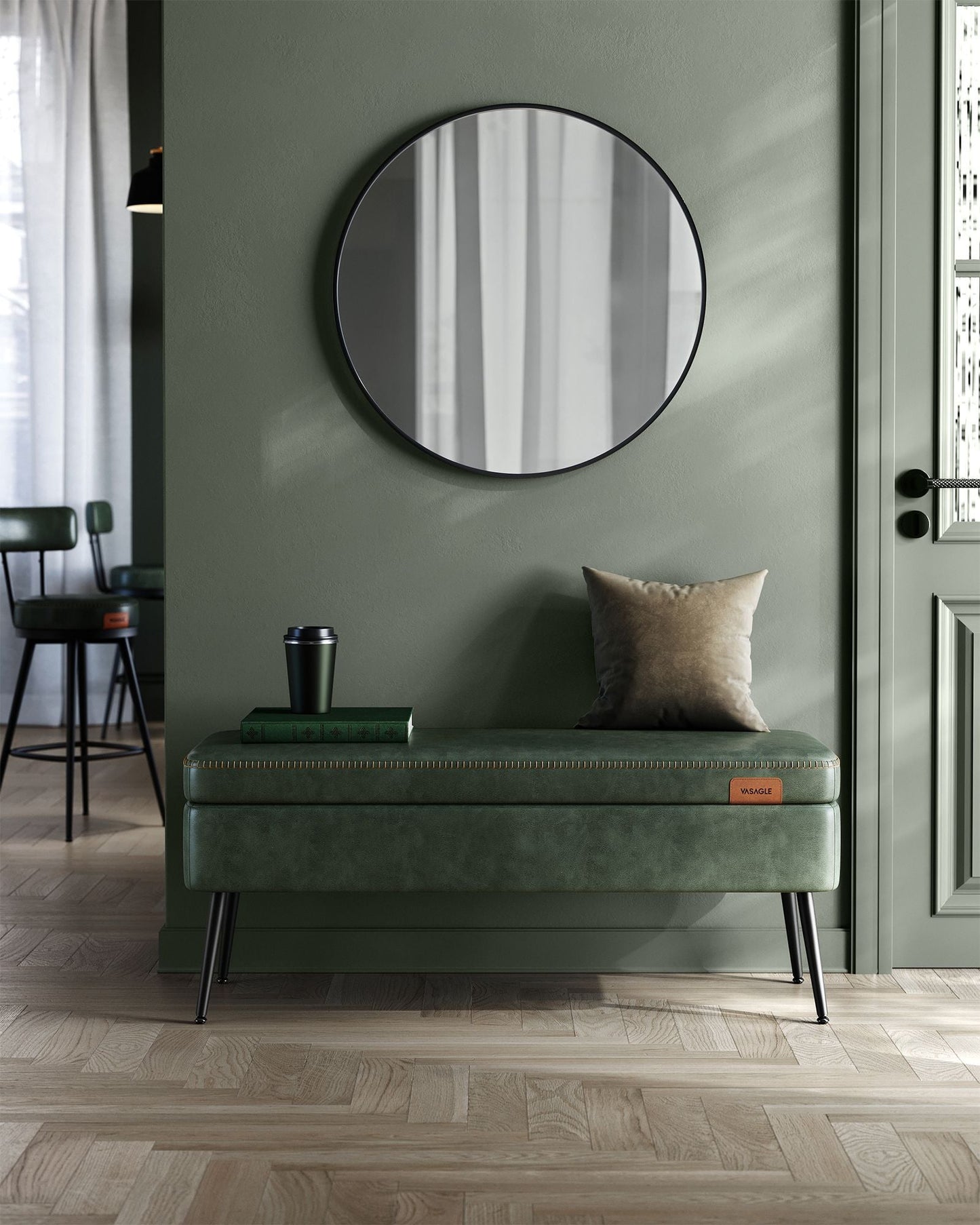 EKHO Collection - Storage Ottoman Bench with Steel Legs, Forest Green
