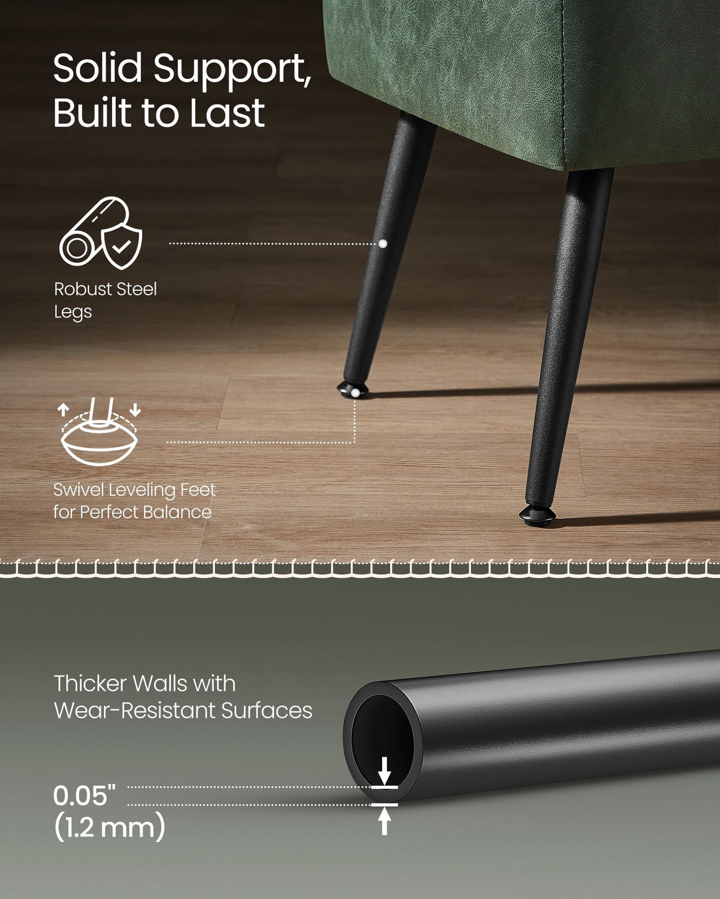 EKHO Collection - Storage Ottoman Bench with Steel Legs, Forest Green
