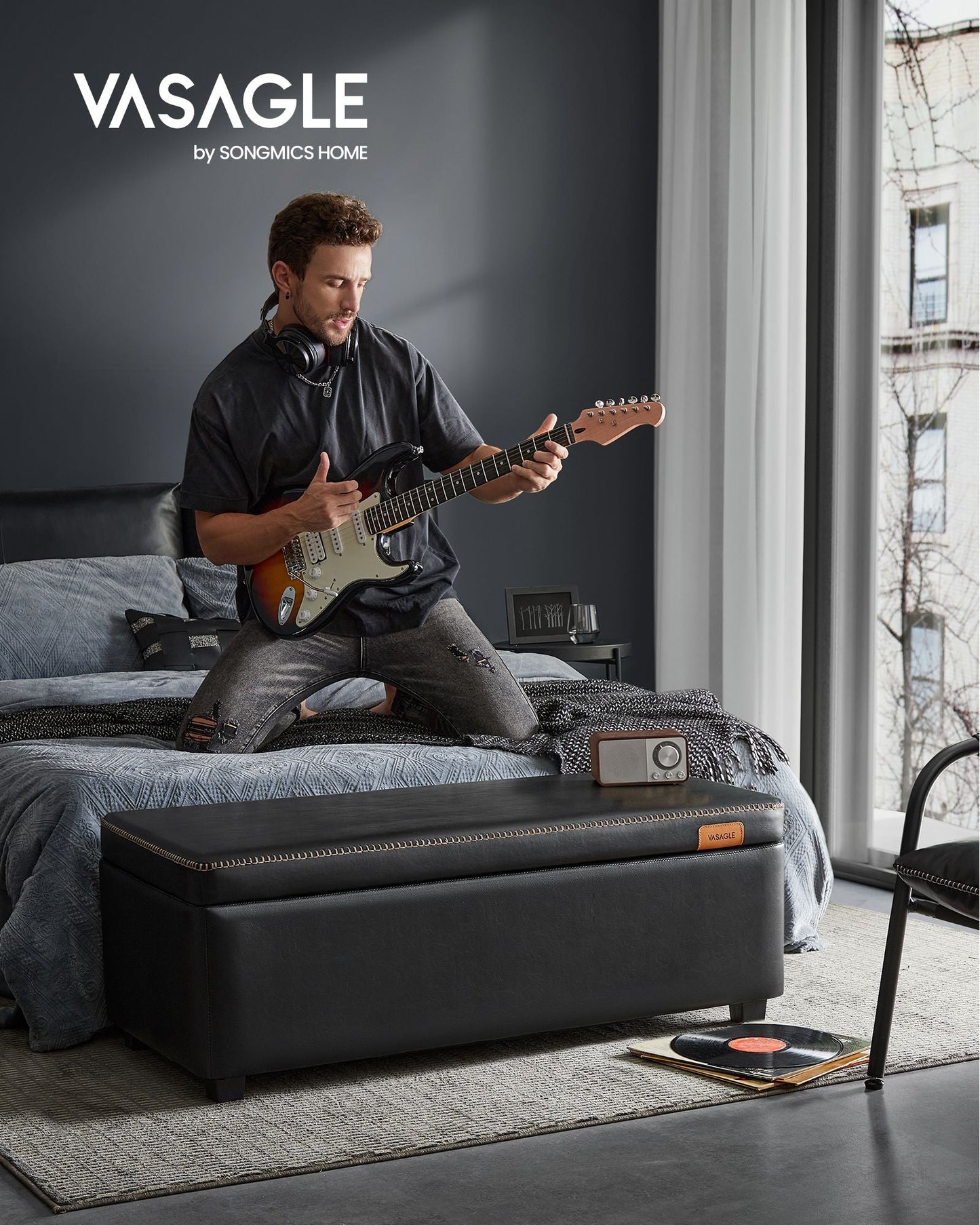 EKHO Collection - Storage Ottoman Bench, Ink Black