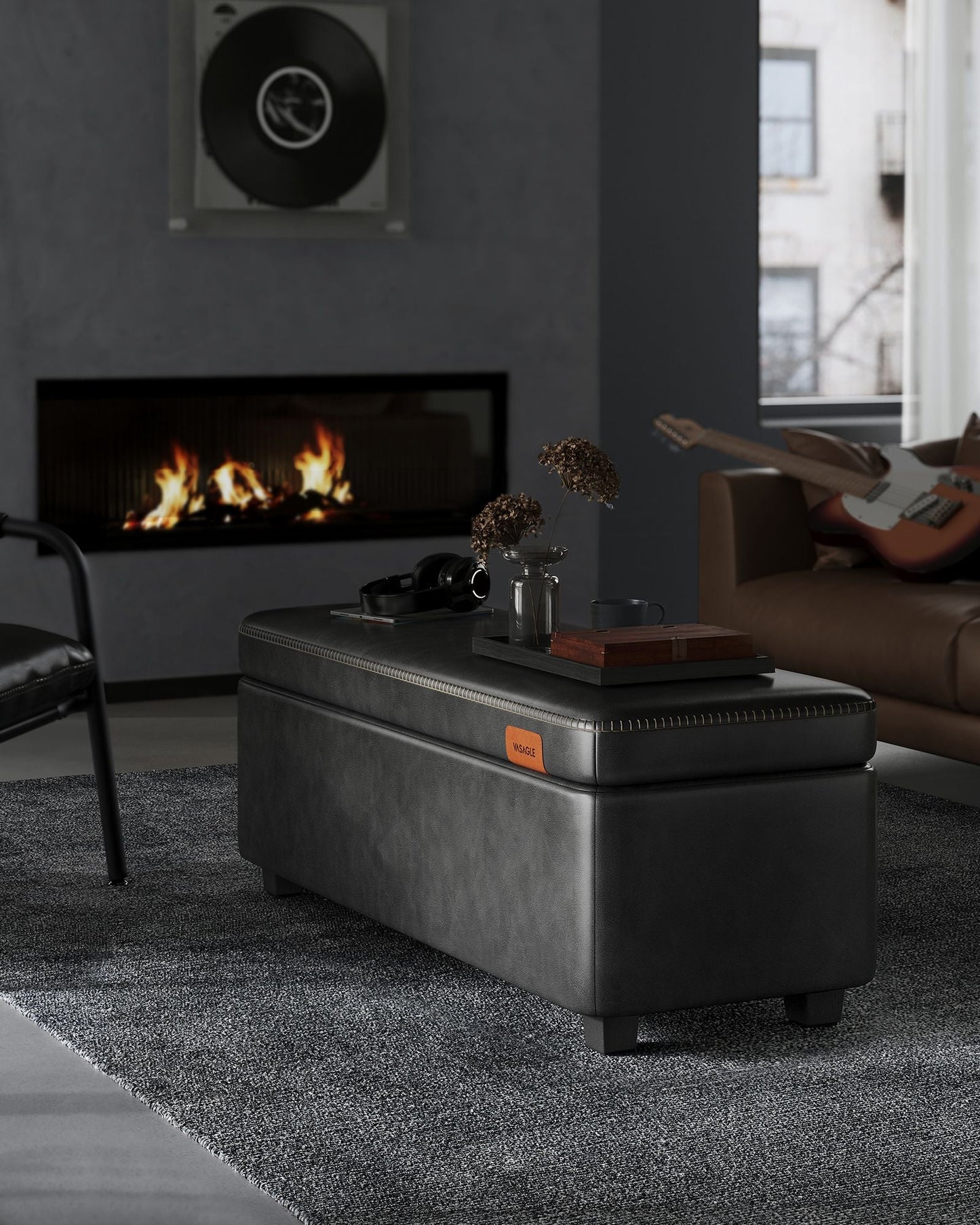 EKHO Collection - Storage Ottoman Bench, Ink Black
