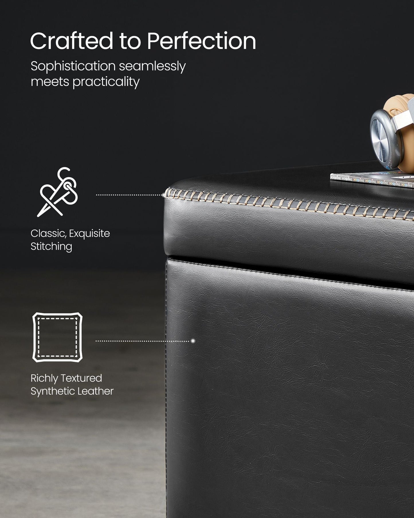 EKHO Collection - Storage Ottoman Bench, Ink Black