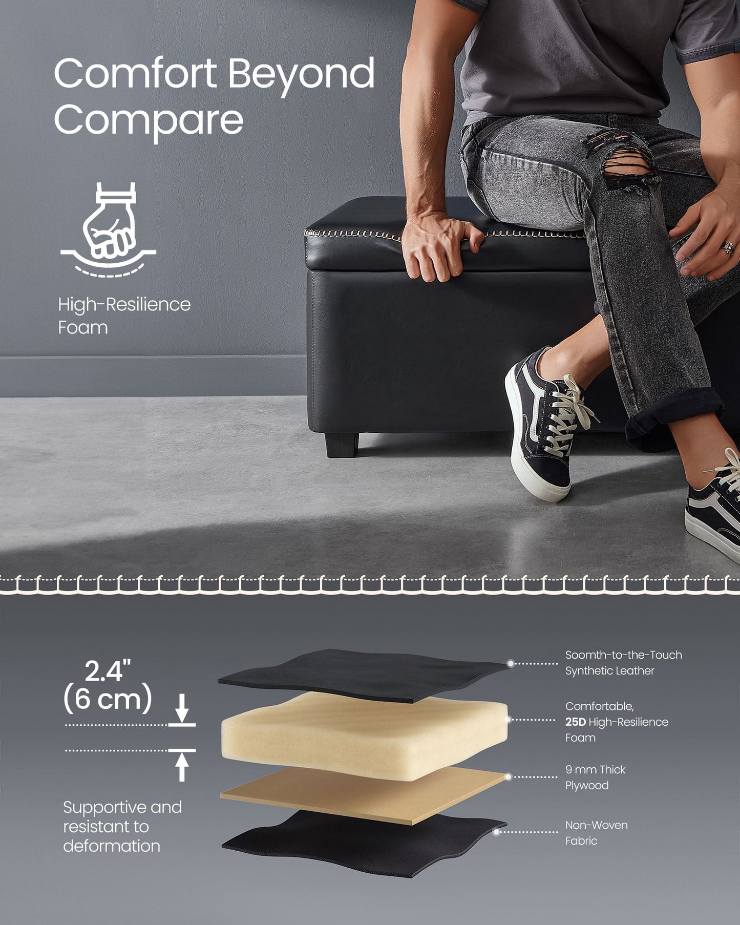 EKHO Collection - Storage Ottoman Bench, Ink Black