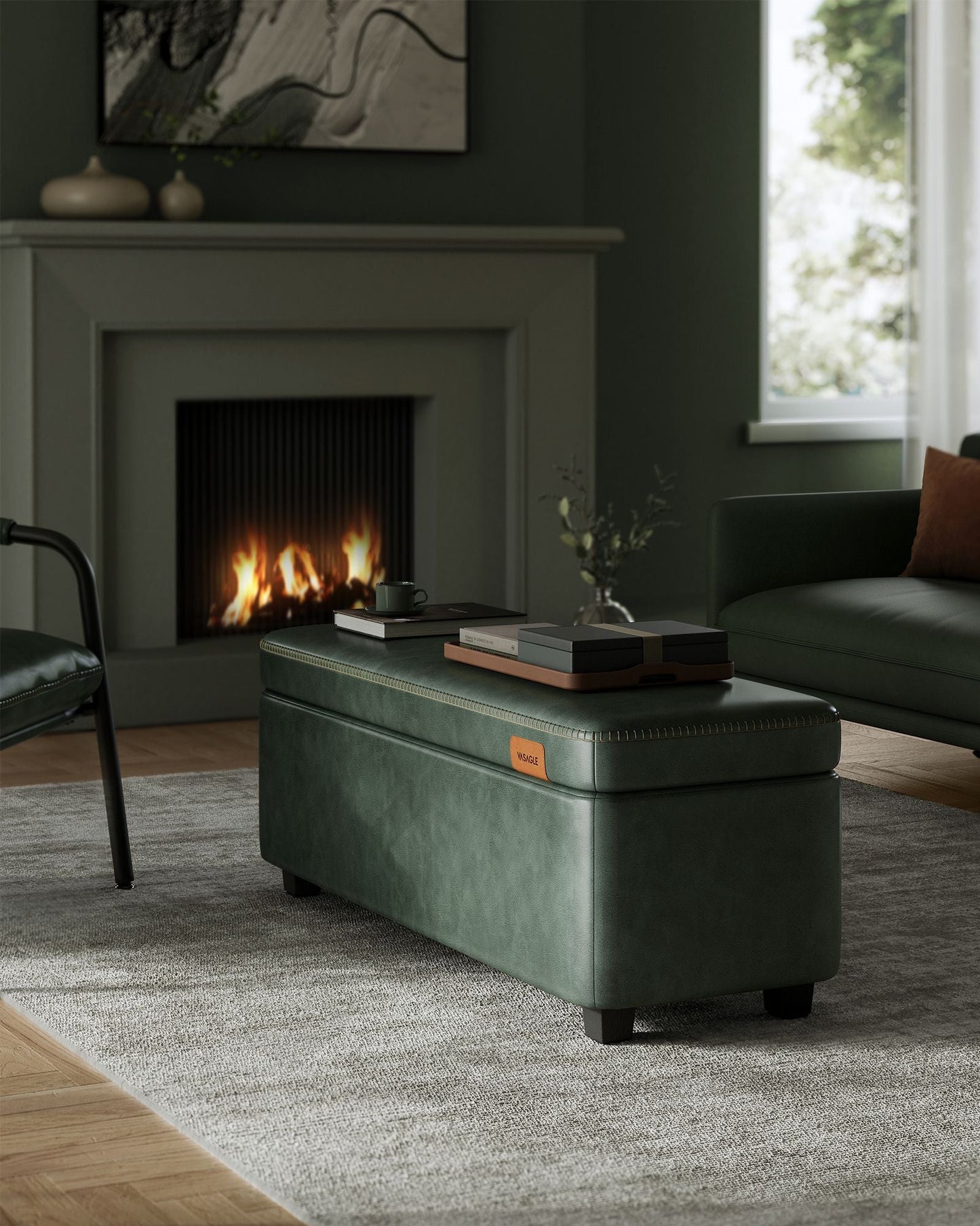 EKHO Collection - Storage Ottoman Bench, Forest Green
