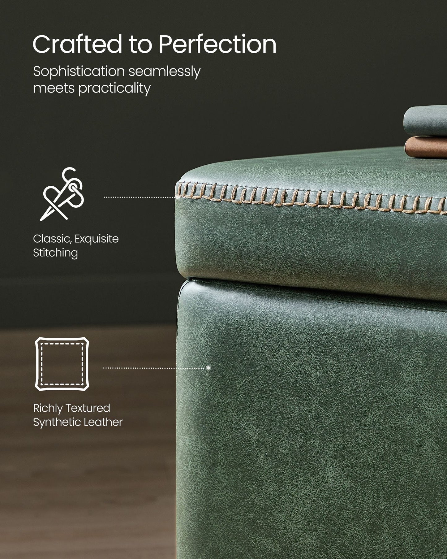 EKHO Collection - Storage Ottoman Bench, Forest Green