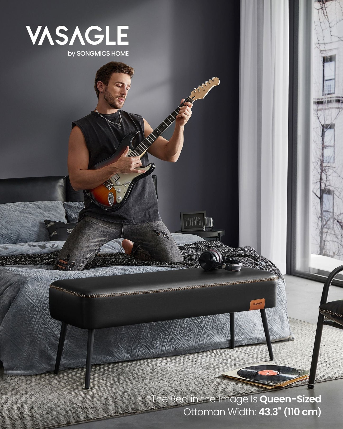 EKHO Collection - Ottoman Bench with Legs Ink Black