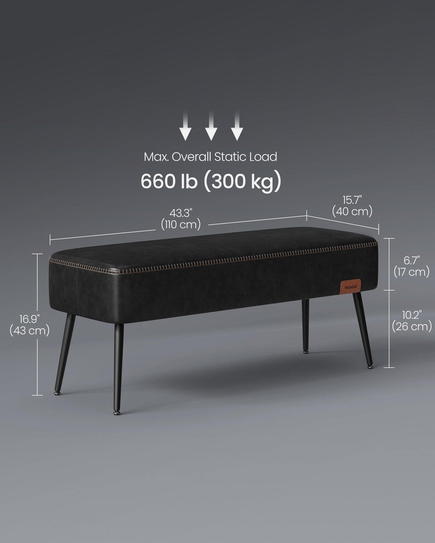 EKHO Collection - Ottoman Bench with Legs Ink Black
