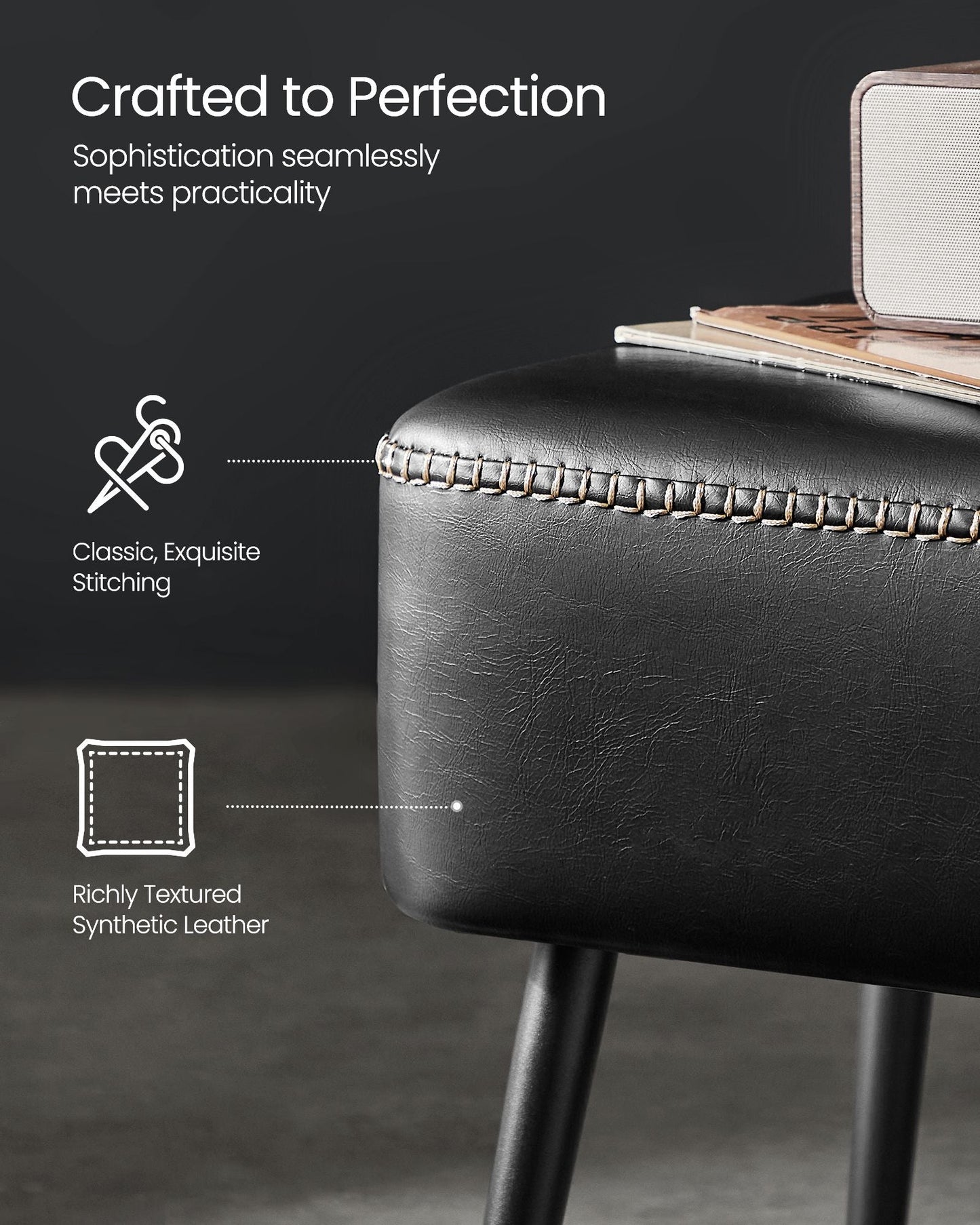 EKHO Collection - Ottoman Bench with Legs Ink Black