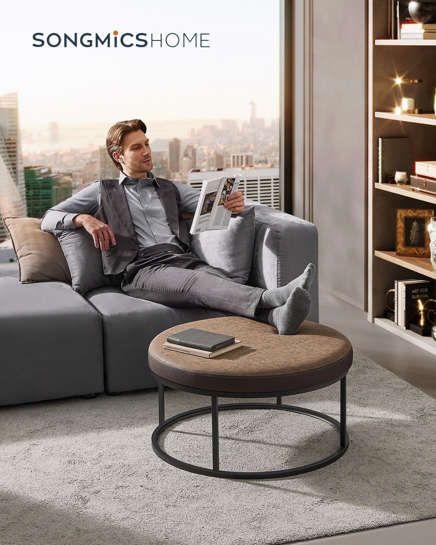 LUIZ Collection - Round Ottoman with Padded Seat