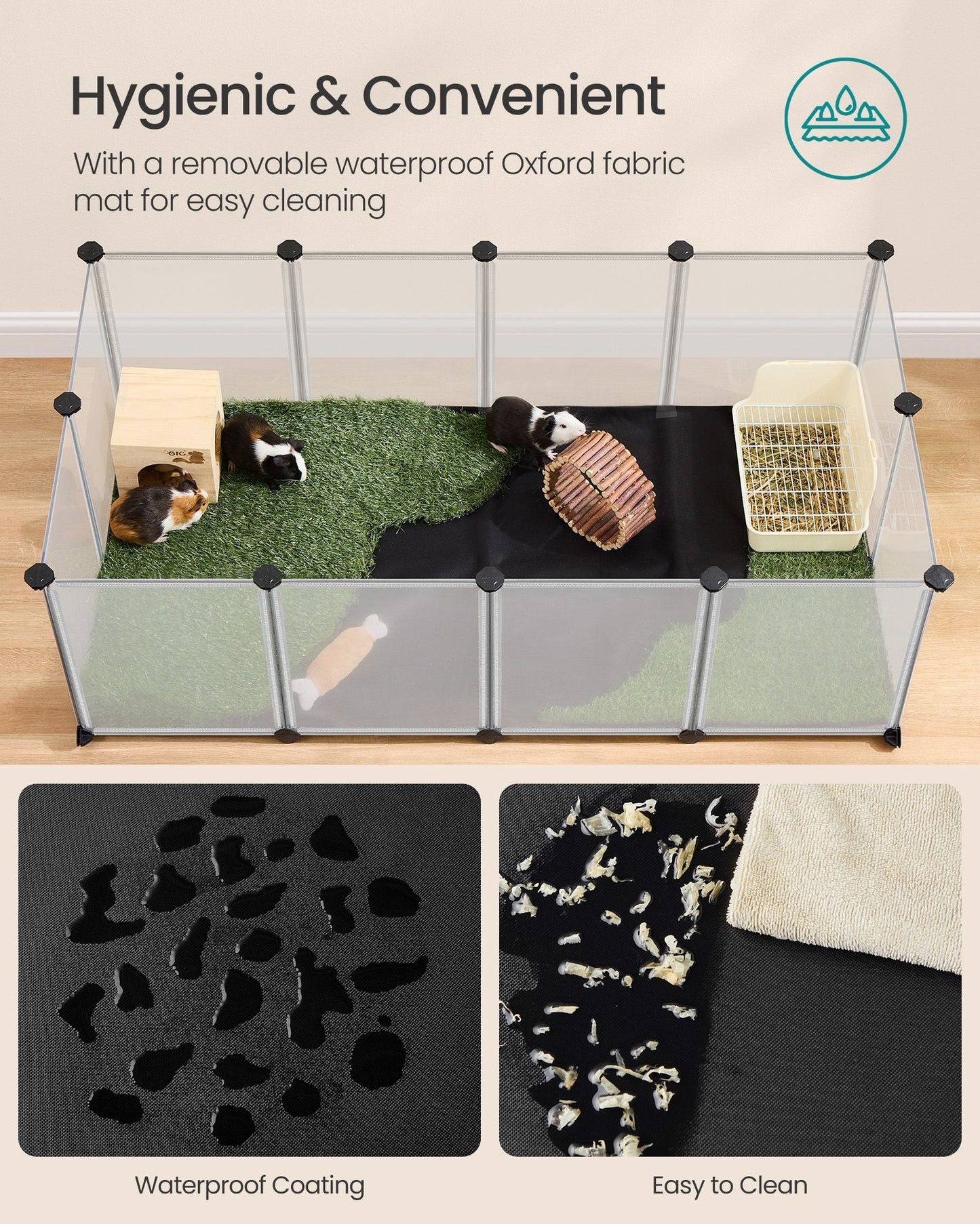 Guinea Pig Playpen with Removable Oxford Fabric Mat
