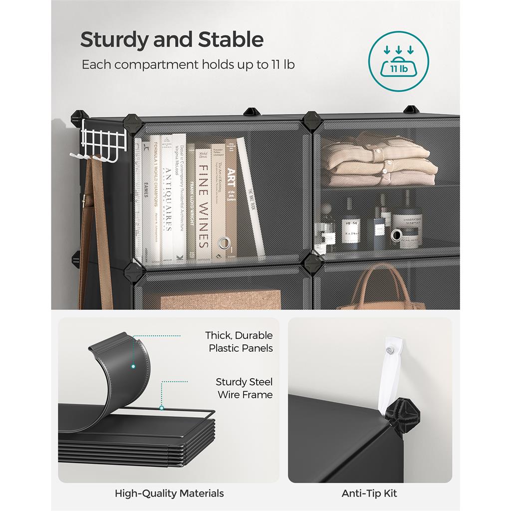 6 Cubes Shoe Organizer with Doors, Holds Up to 24 Pair of Shoes