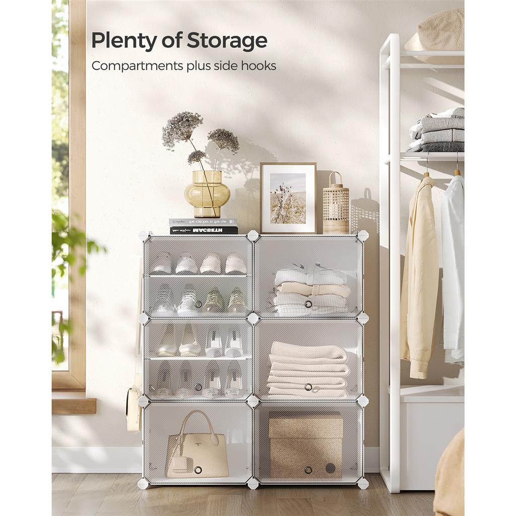 6 Cubes Shoe Organizer with Doors, Holds Up to 24 Pair of Shoes