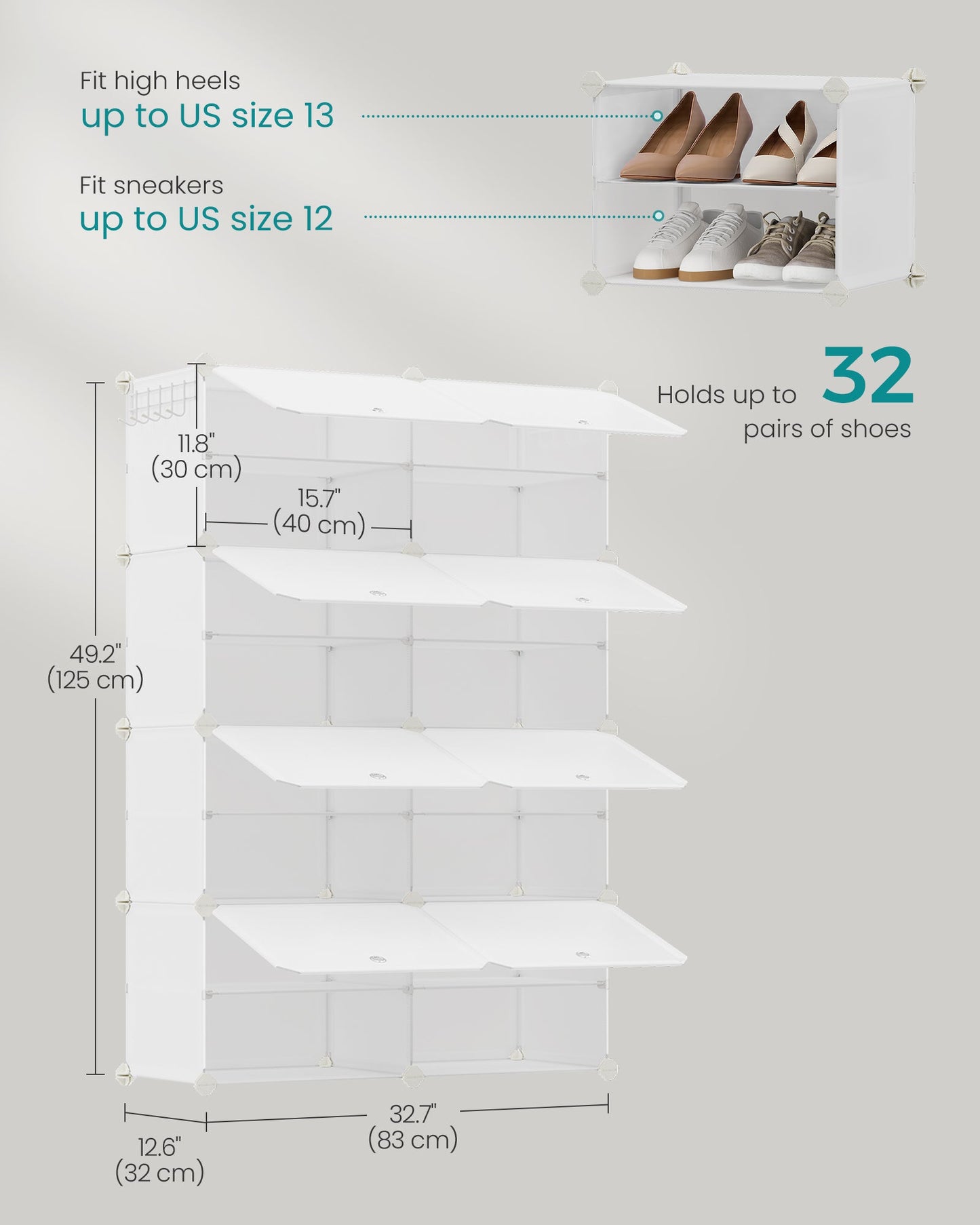 Shoe Rack Organizer, 8-Tier Shoe Storage Cabinet for Closet and Entryway