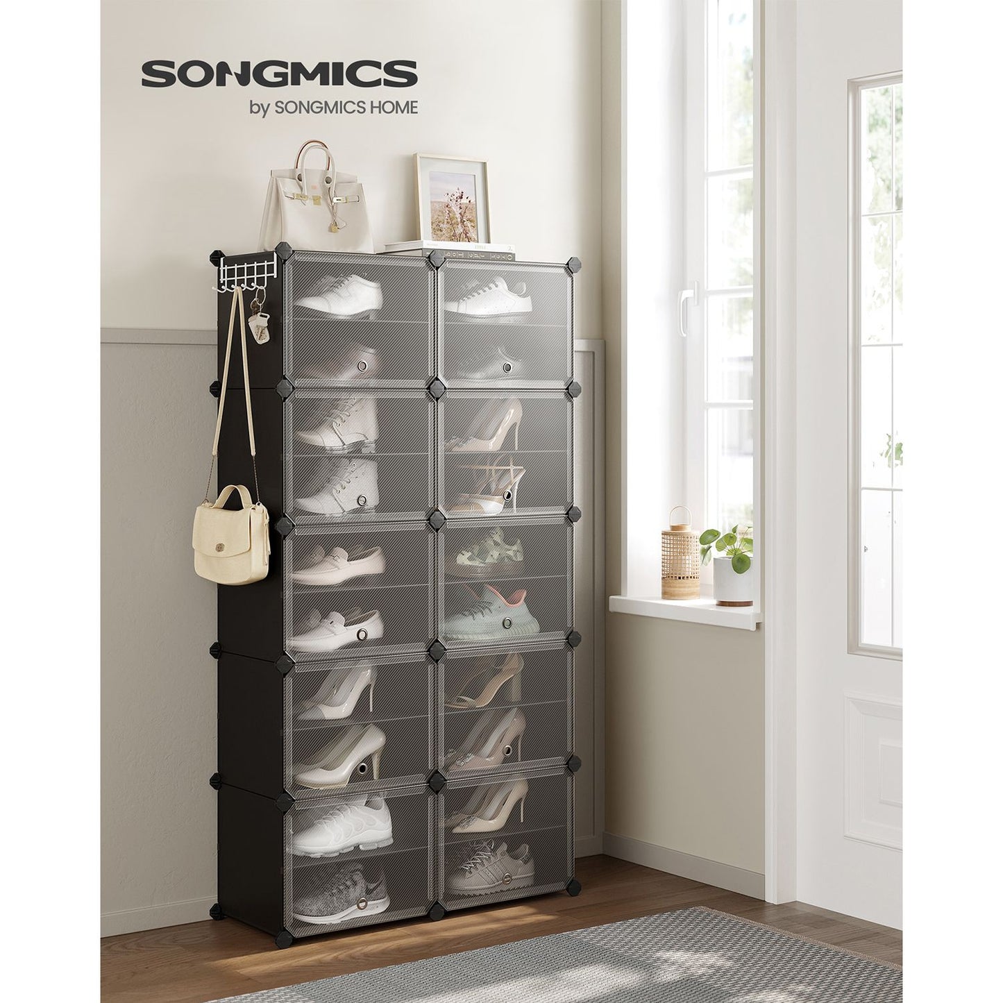 10 Cubes Shoe Organizer with Doors, Holds Up to 40 Pair of Shoes