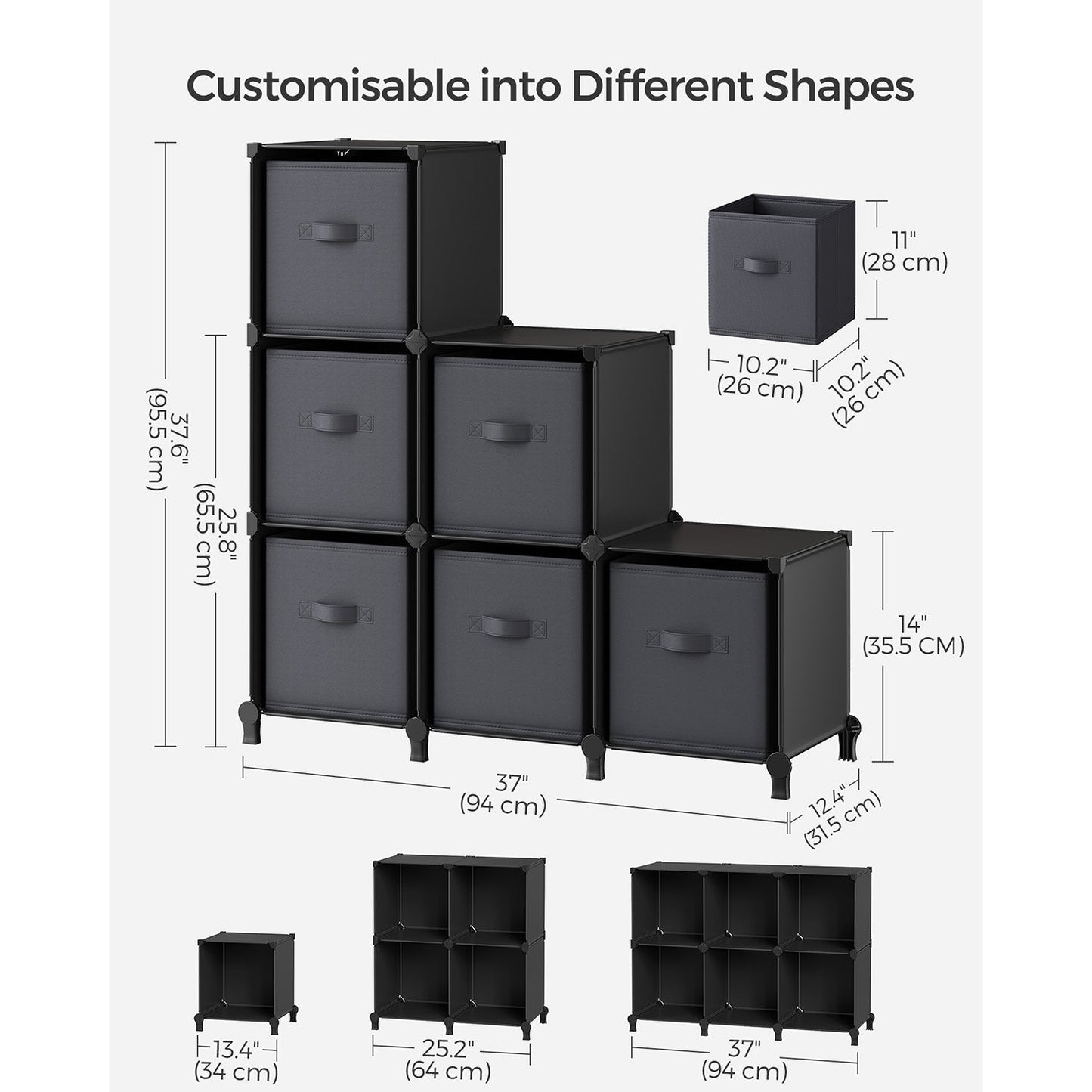 Cube Storage Organizer with Storage Boxes, Set of 6