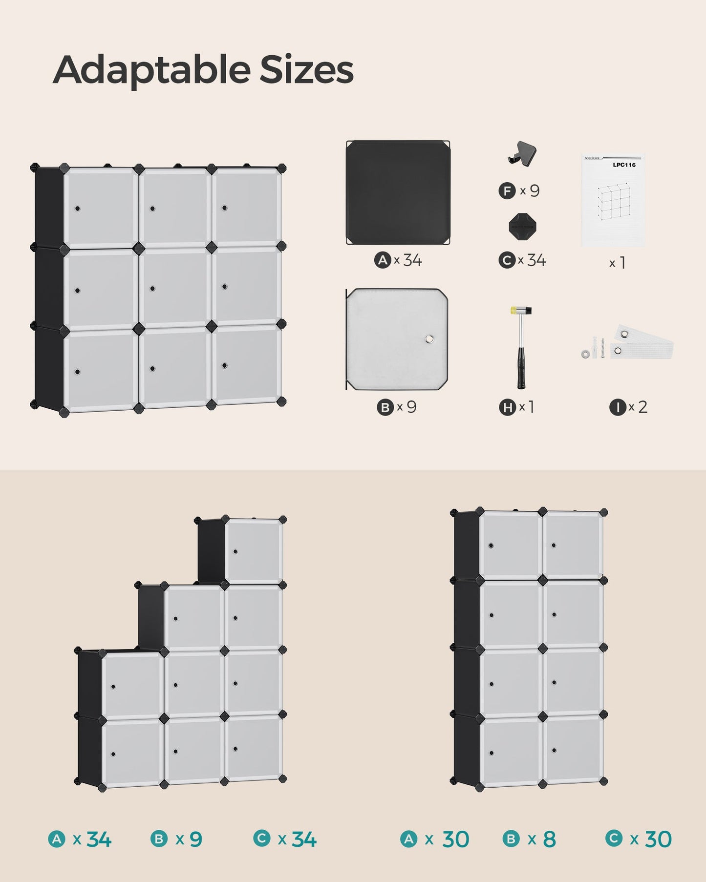 Set of 9 DIY Plastic Cubes with Doors