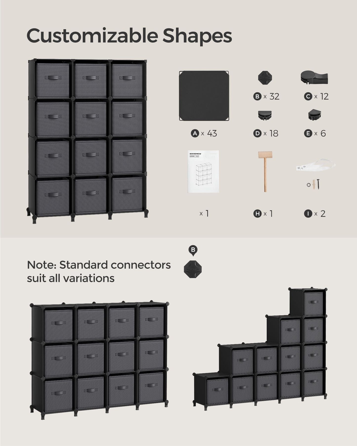 Cube Storage Organizer with Storage Boxes, Set of 12