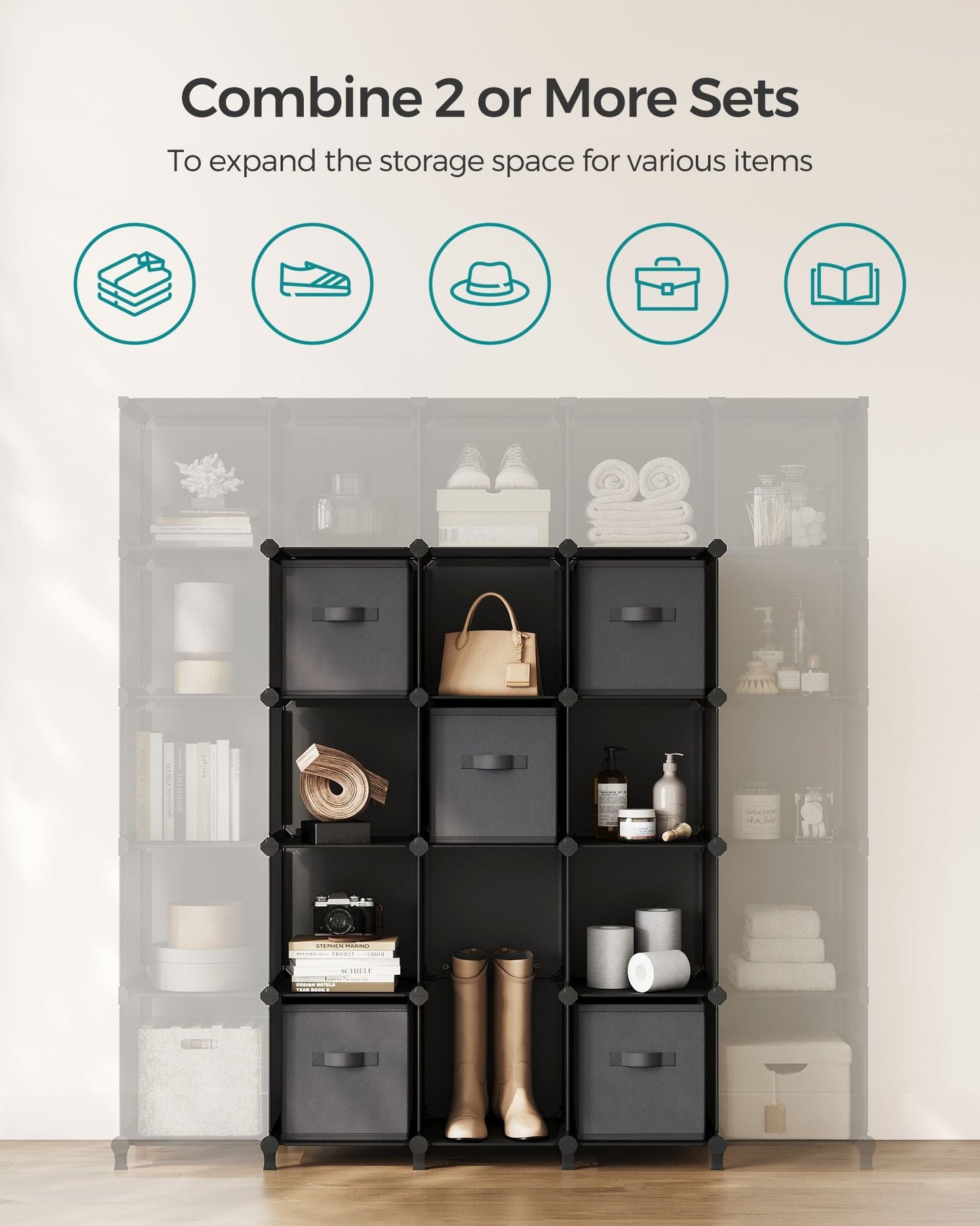 Cube Storage Organizer with Storage Boxes, Set of 12